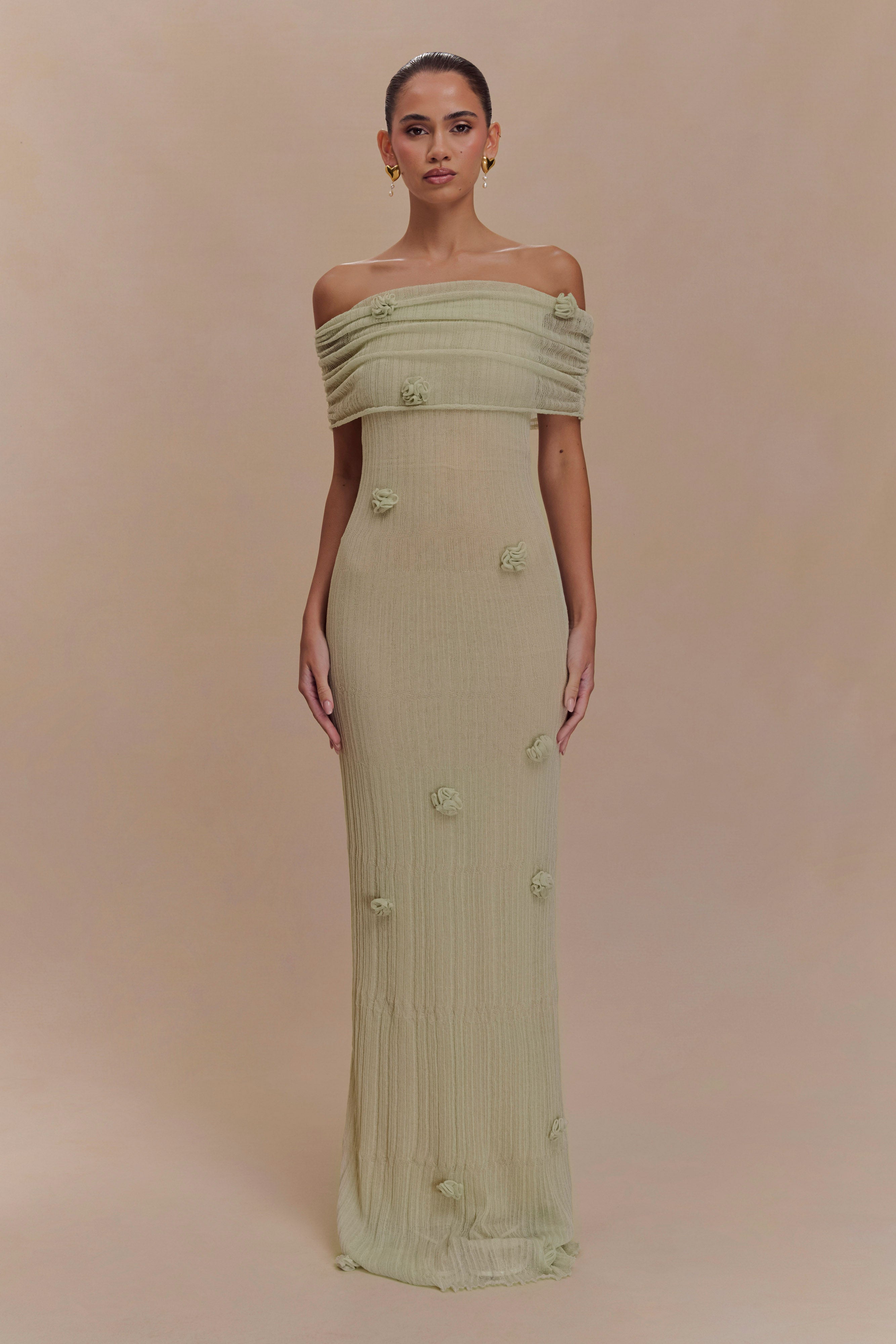 Levauro Brynn Orkide Örgü Maxi Elbise - Pastel Yeşil