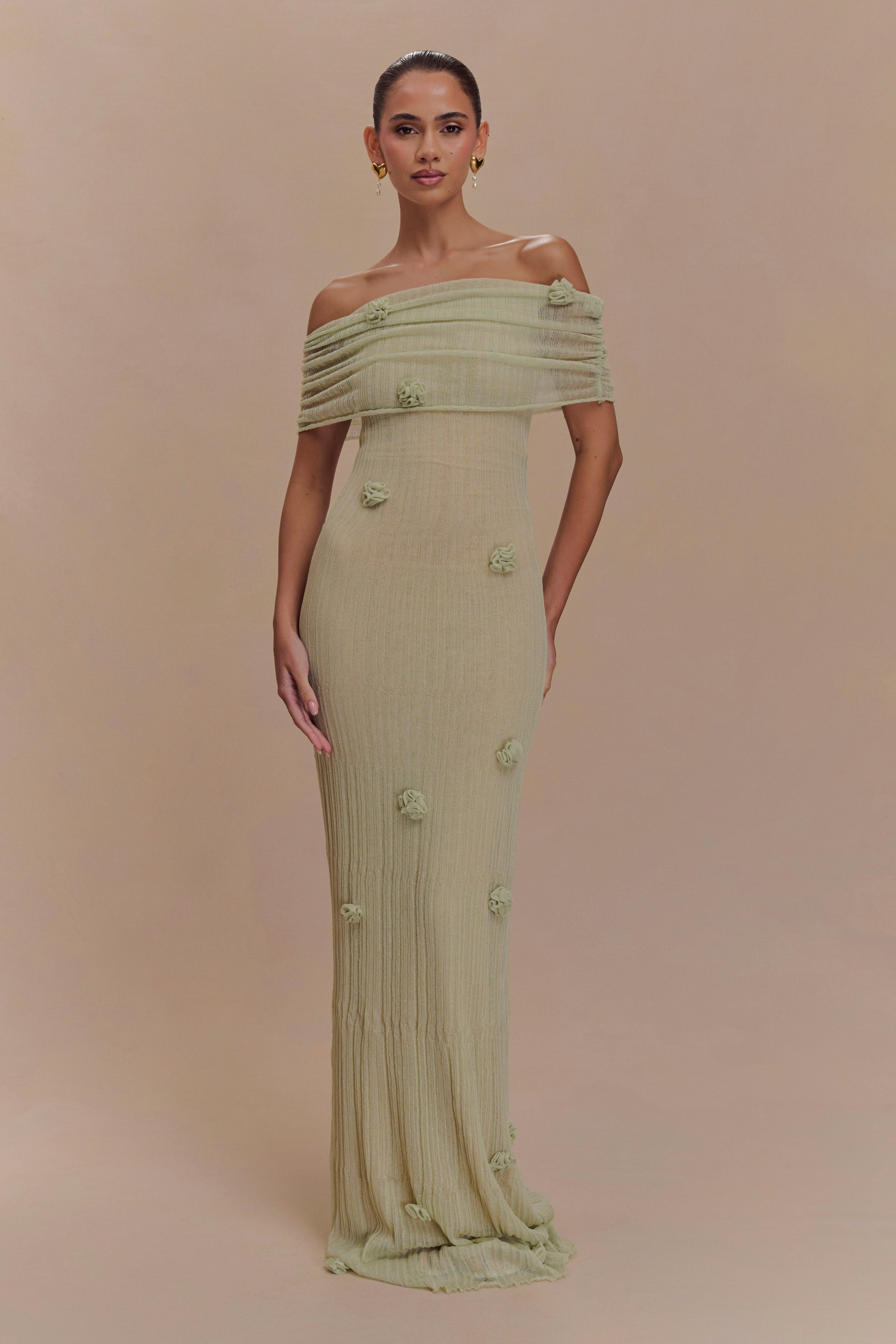 Levauro Brynn Orkide Örgü Maxi Elbise - Pastel Yeşil