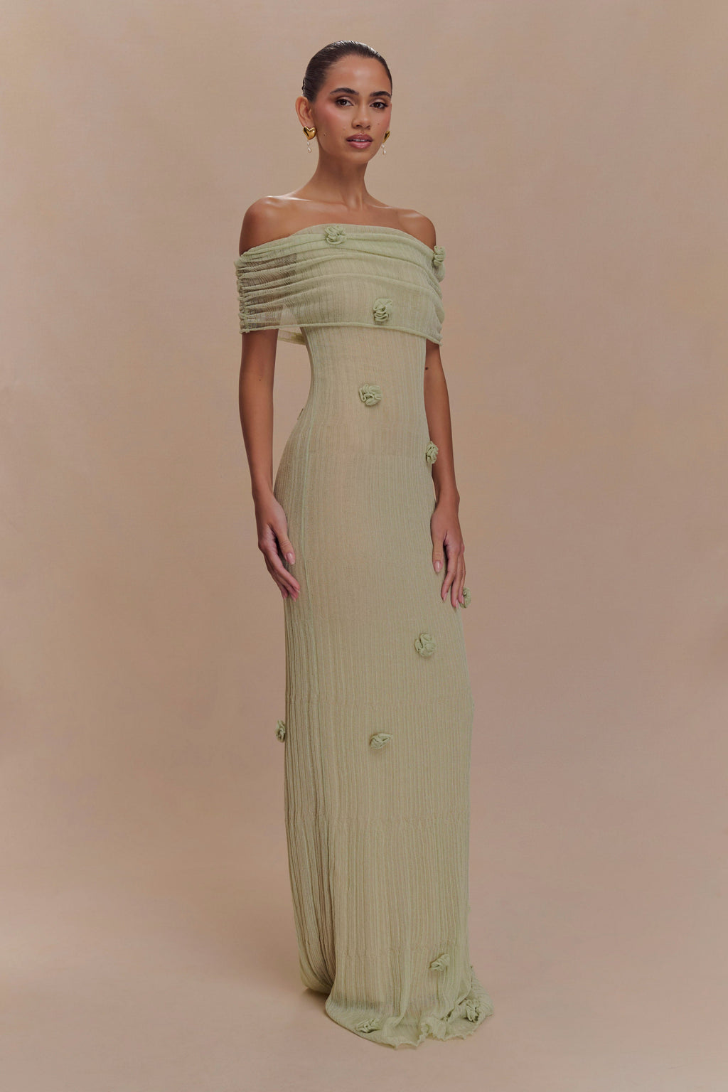 Levauro Brynn Orkide Örgü Maxi Elbise - Pastel Yeşil