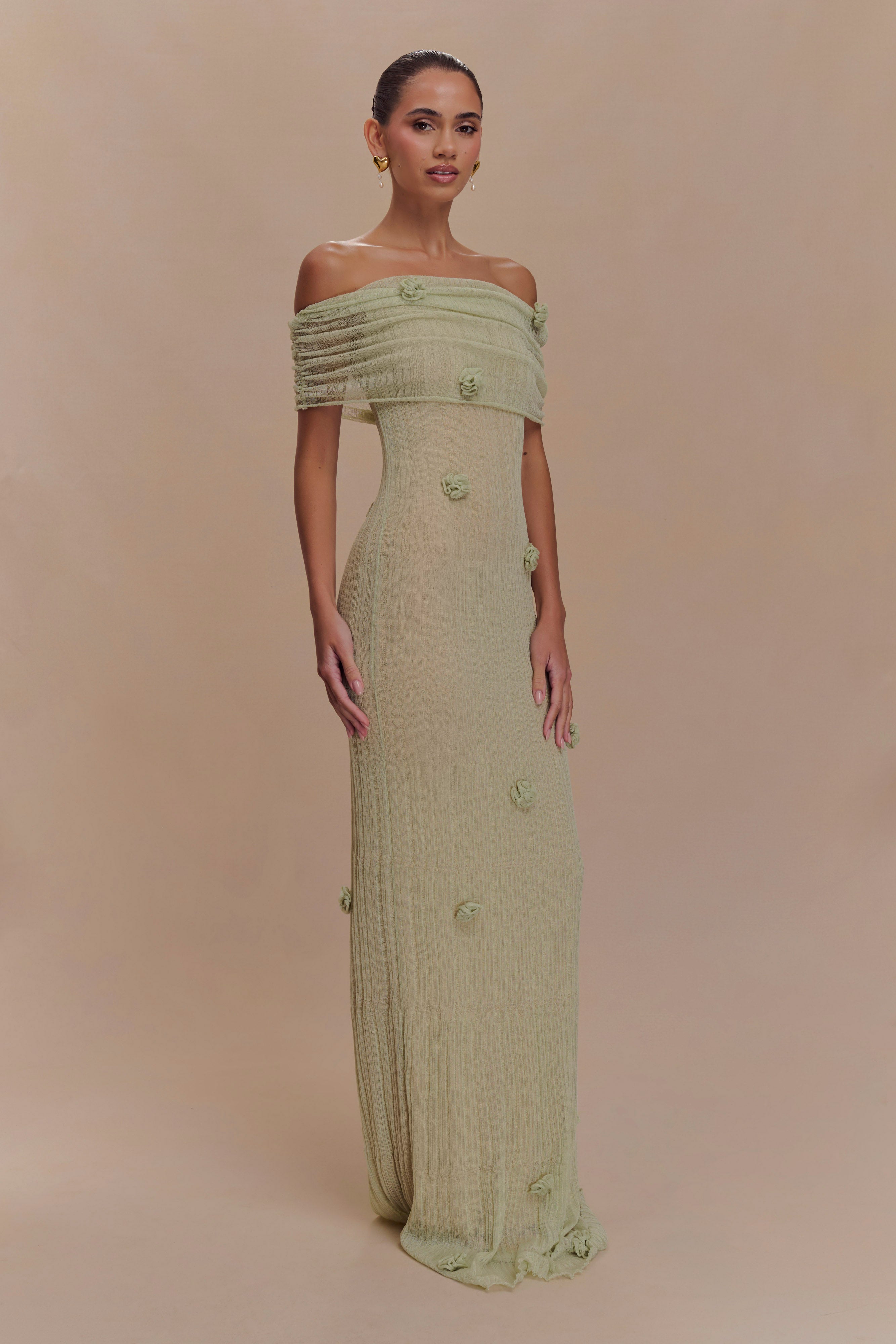 Levauro Brynn Orkide Örgü Maxi Elbise - Pastel Yeşil