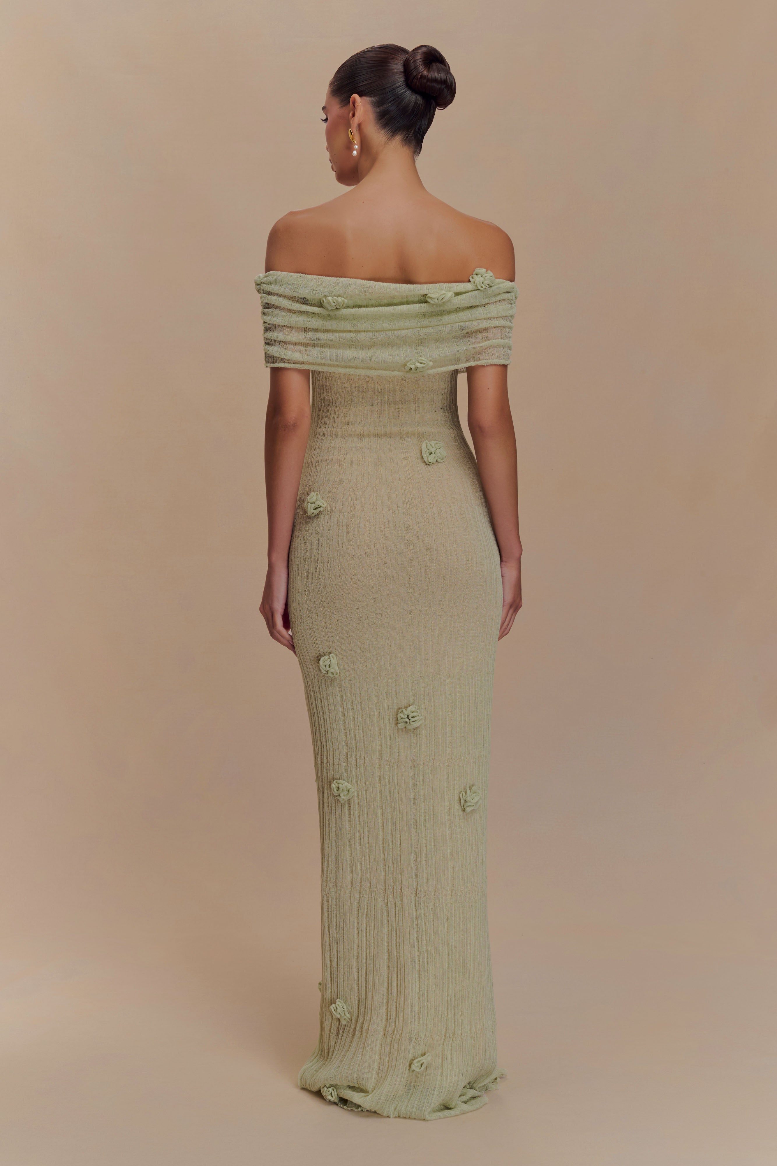 Levauro Brynn Orkide Örgü Maxi Elbise - Pastel Yeşil