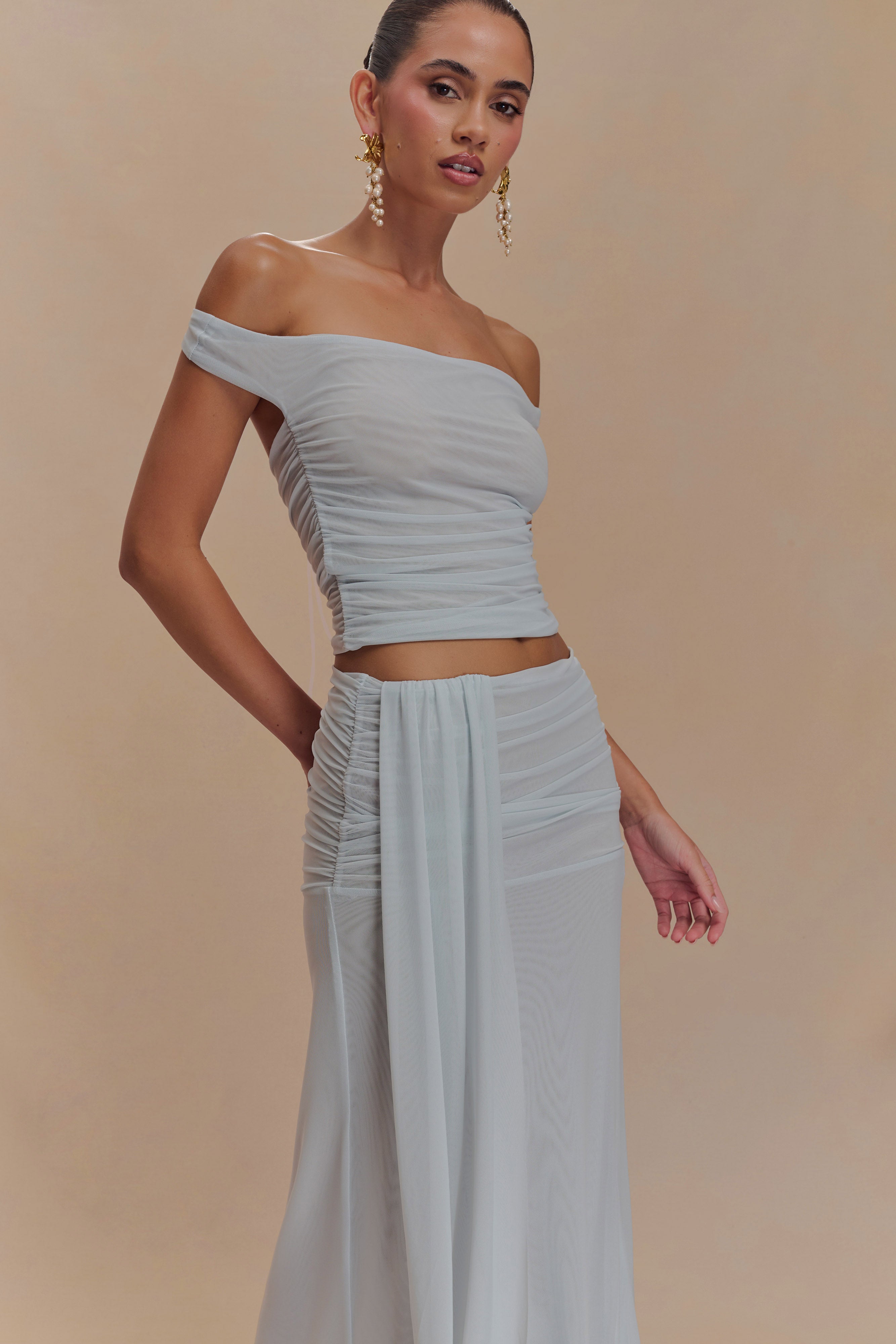 Levauro Brooklyn File Crop Top - Soluk Mavi