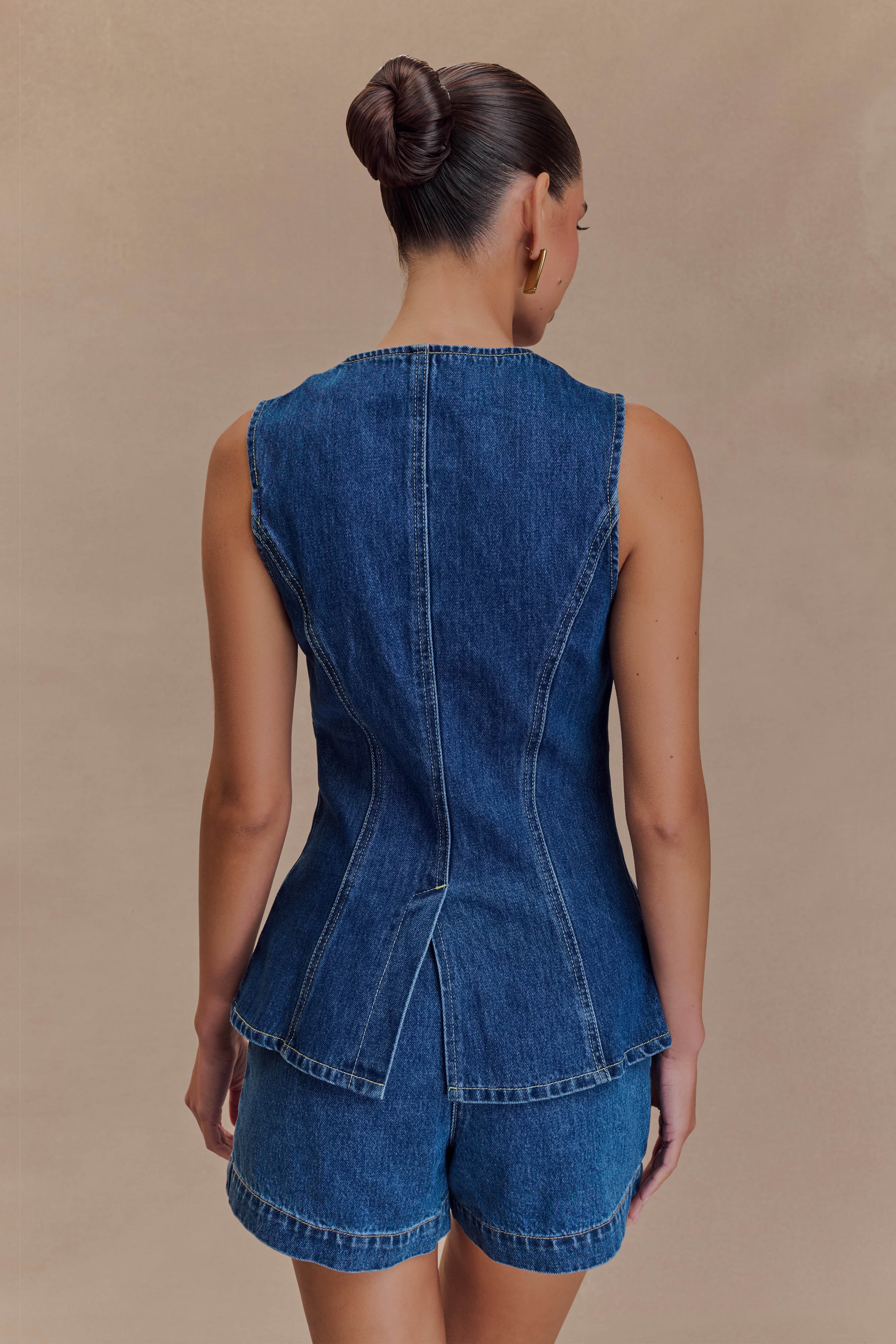 Levauro Abel Denim Düğmeli Üst - Koyu Mavi