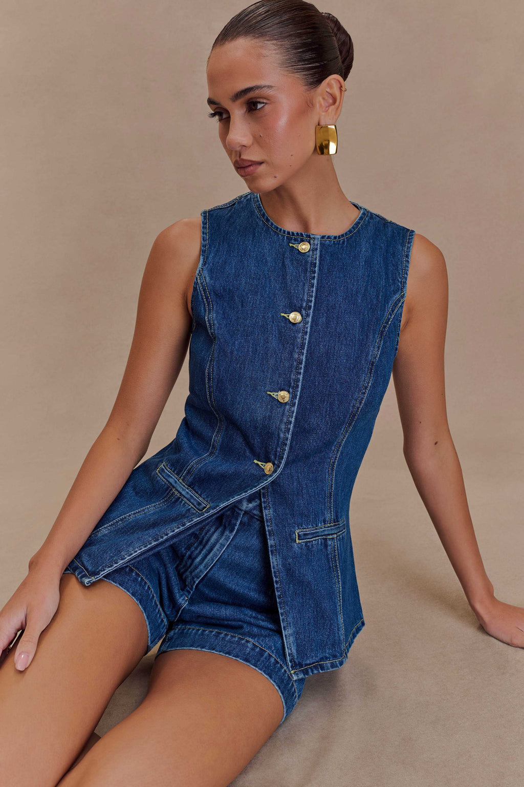 Levauro Abel Denim Düğmeli Üst - Koyu Mavi