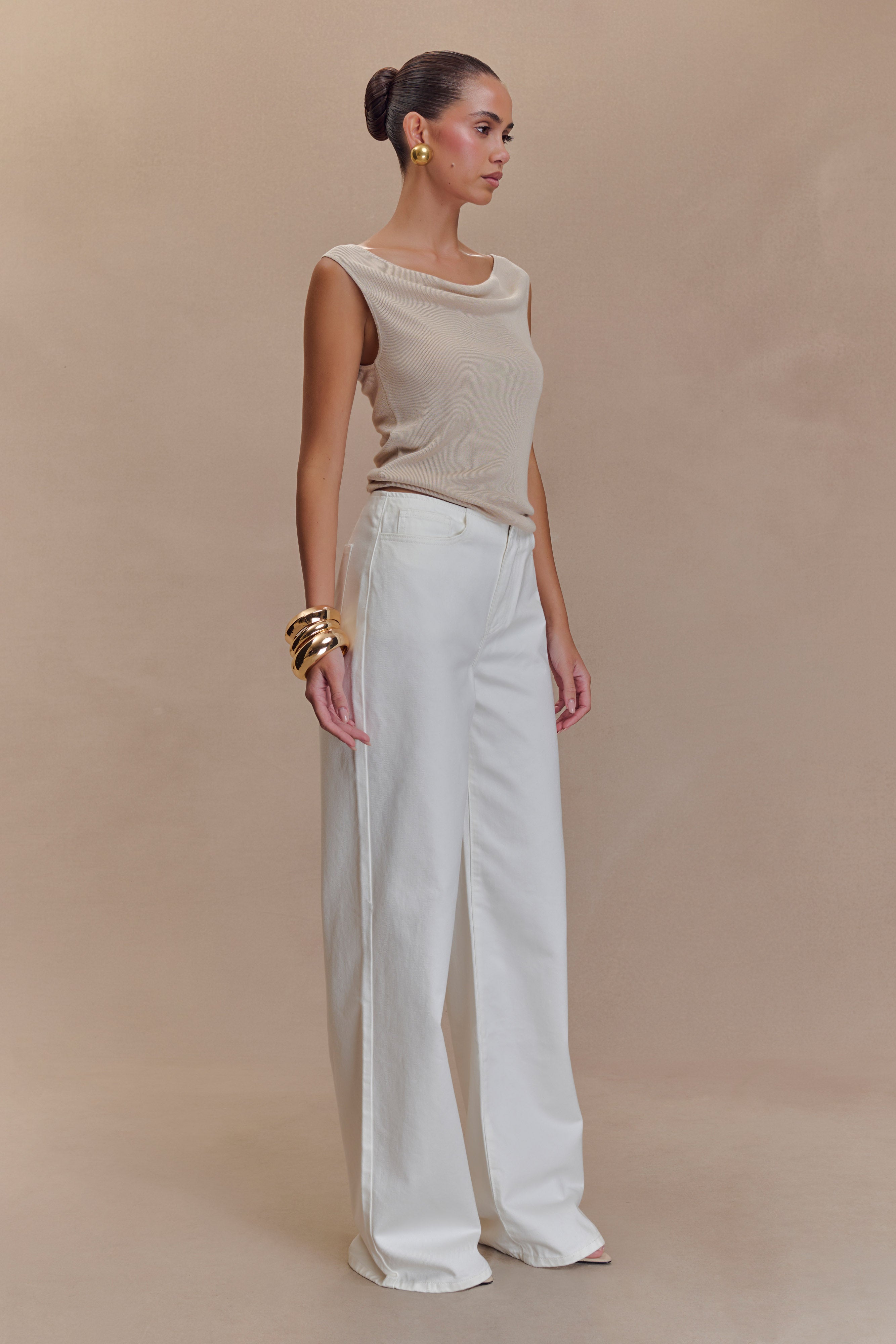 Levauro Caitlin Mid Bel Denim Flare Jeans - Beyaz