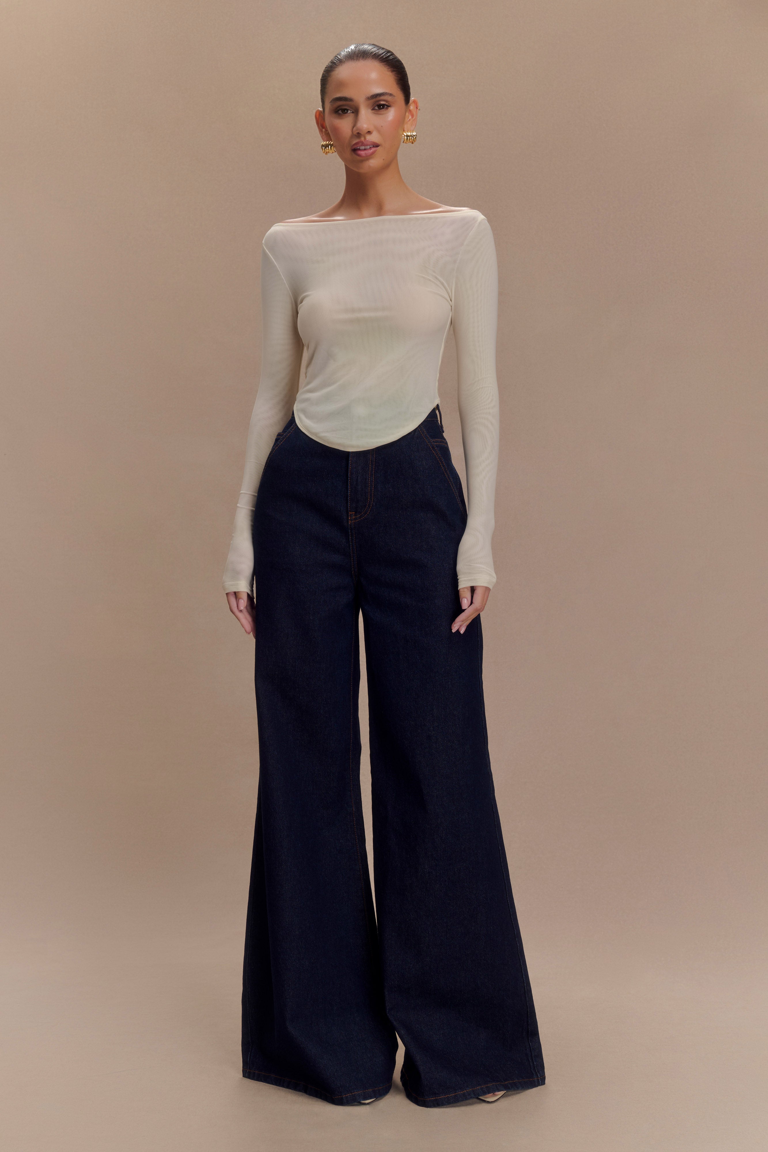 Levauro Jen Geniş Paça Flare Denim Jeans - İndigo Mavi