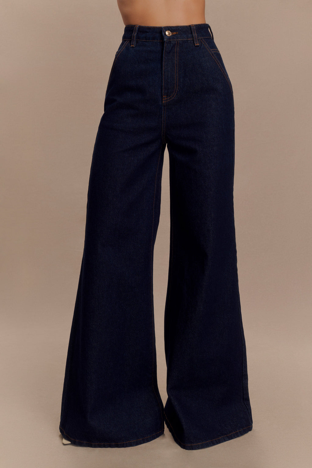 Levauro Jen Geniş Paça Flare Denim Jeans - İndigo Mavi