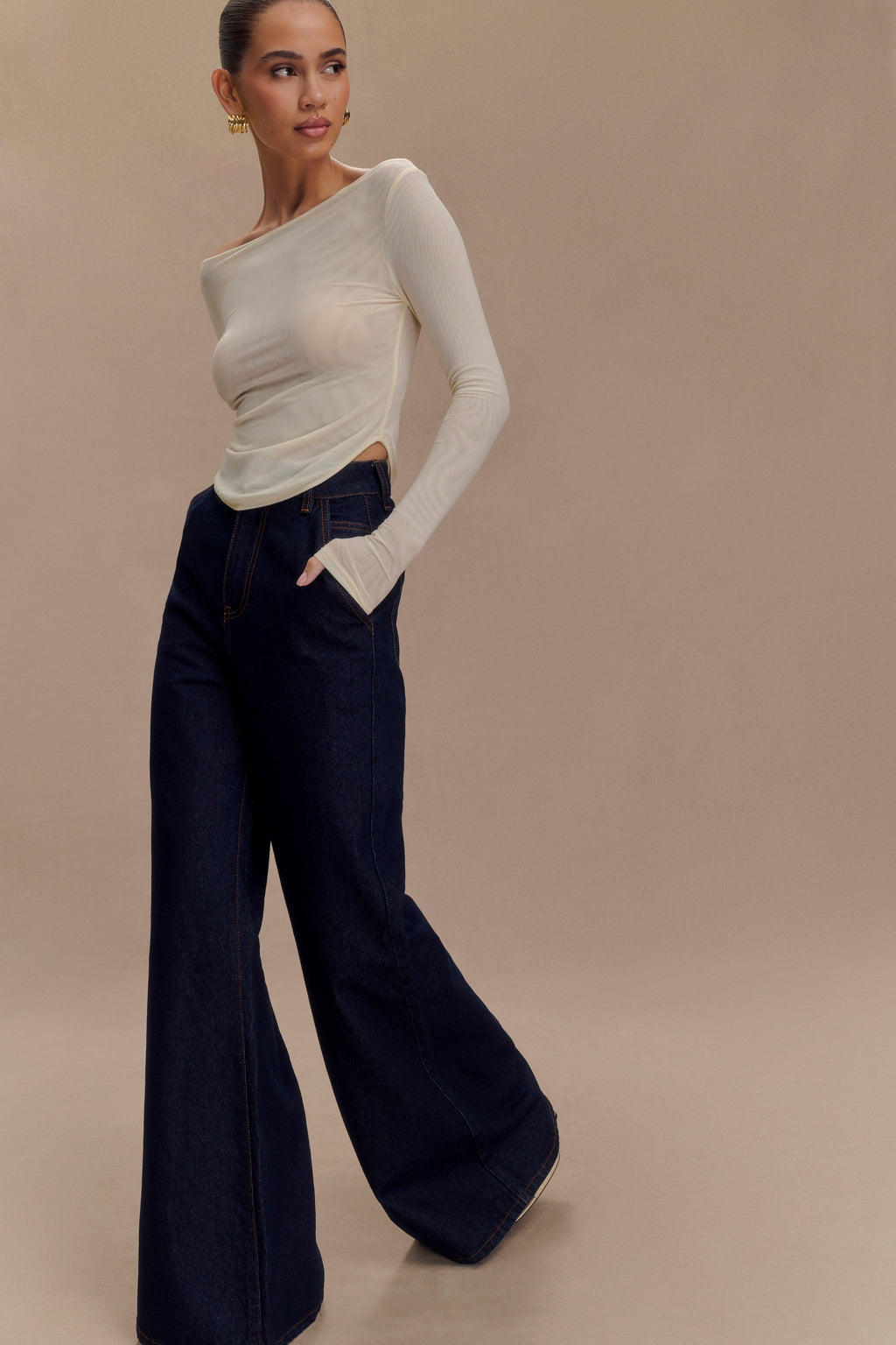Levauro Jen Geniş Paça Flare Denim Jeans - İndigo Mavi