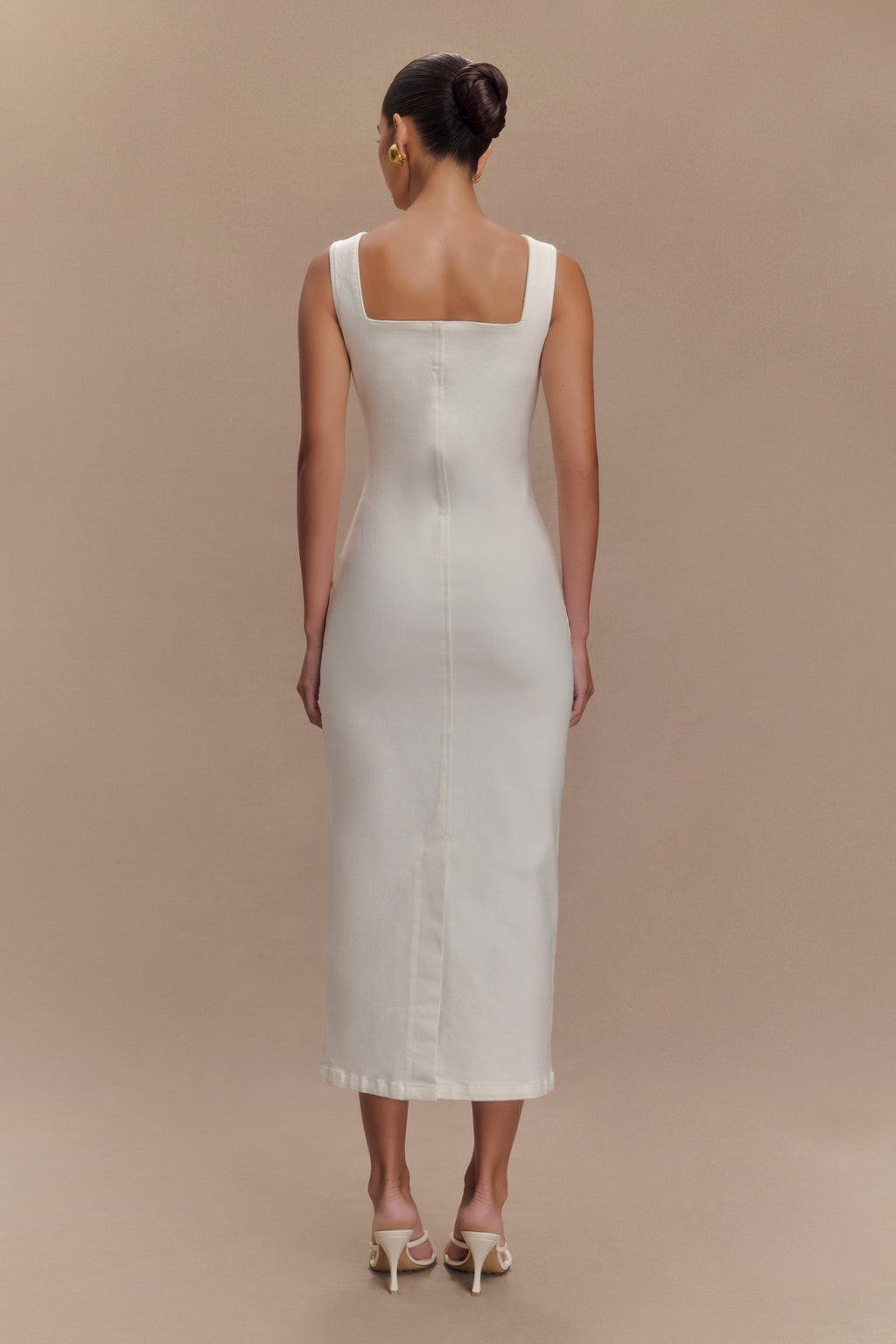 Levauro Reyna Denim Midi Elbise - Beyaz