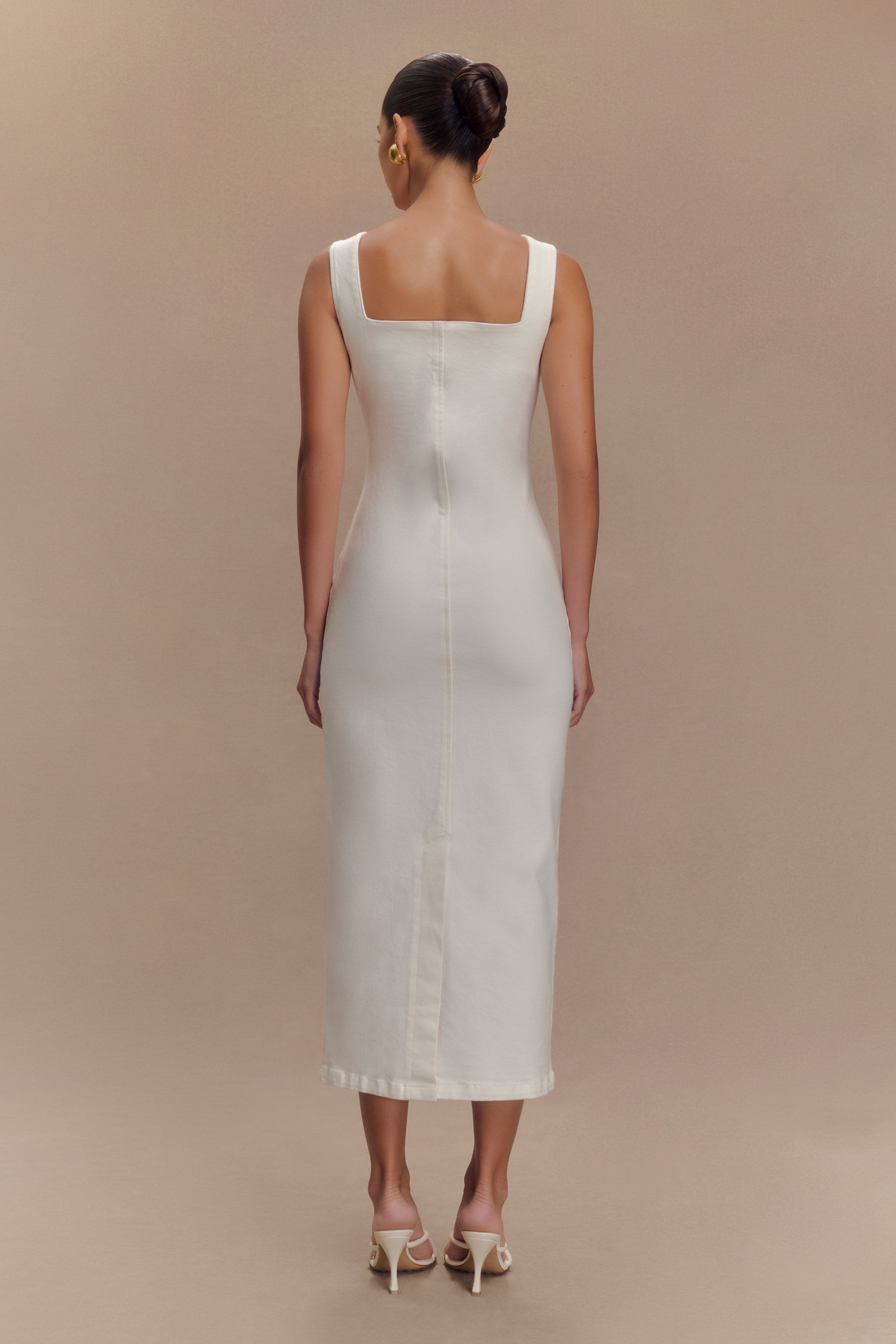 Levauro Reyna Denim Midi Elbise - Beyaz