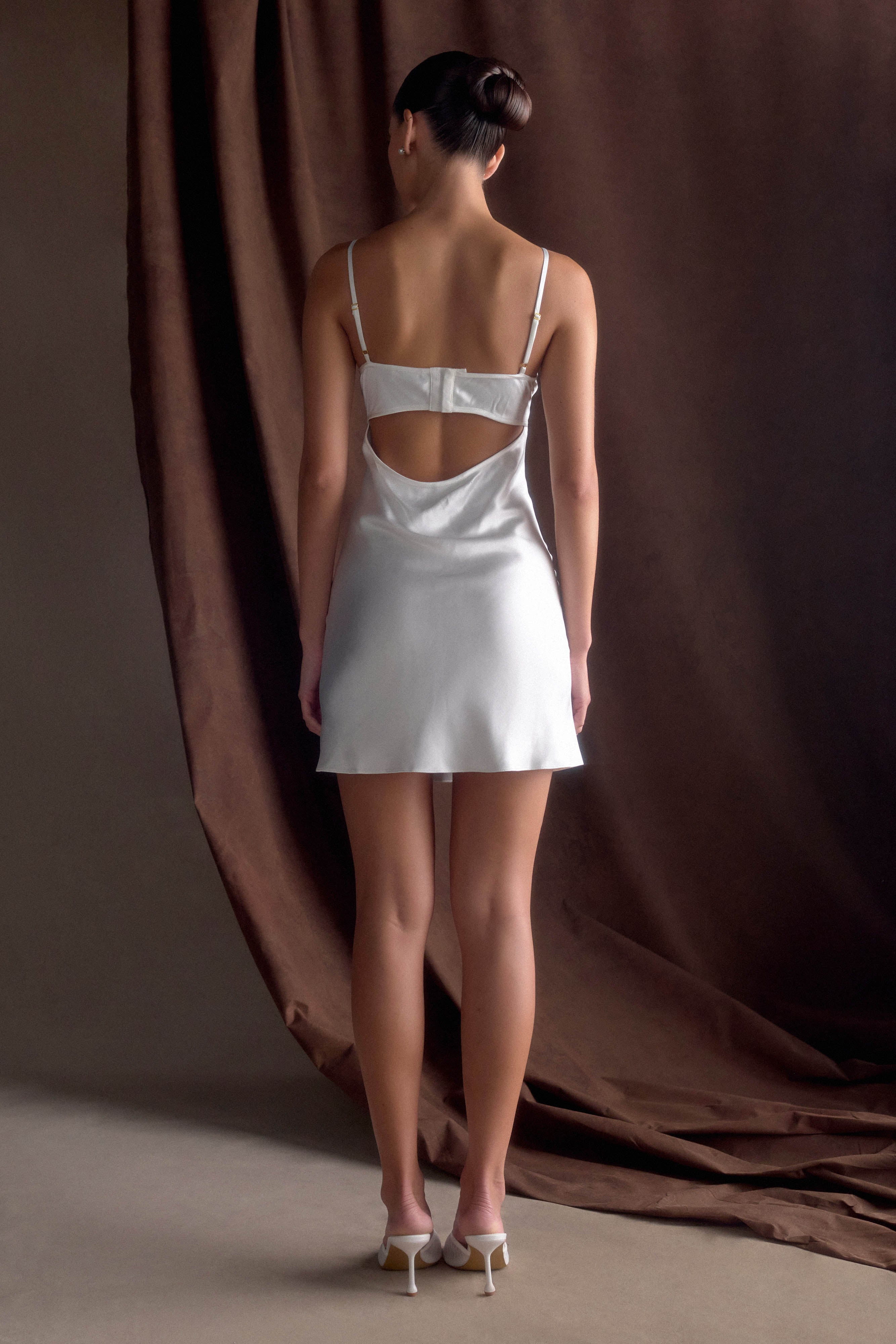 Levauro Scarlett Saten Slip Mini Elbise - Fildişi