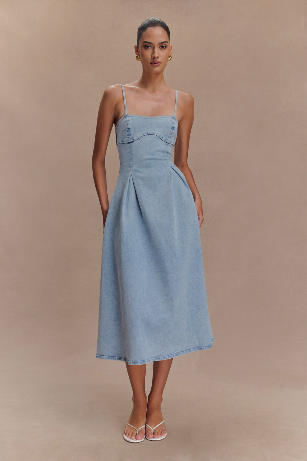 Levauro Harlyn Denim Midi Elbise - Açık Mavi