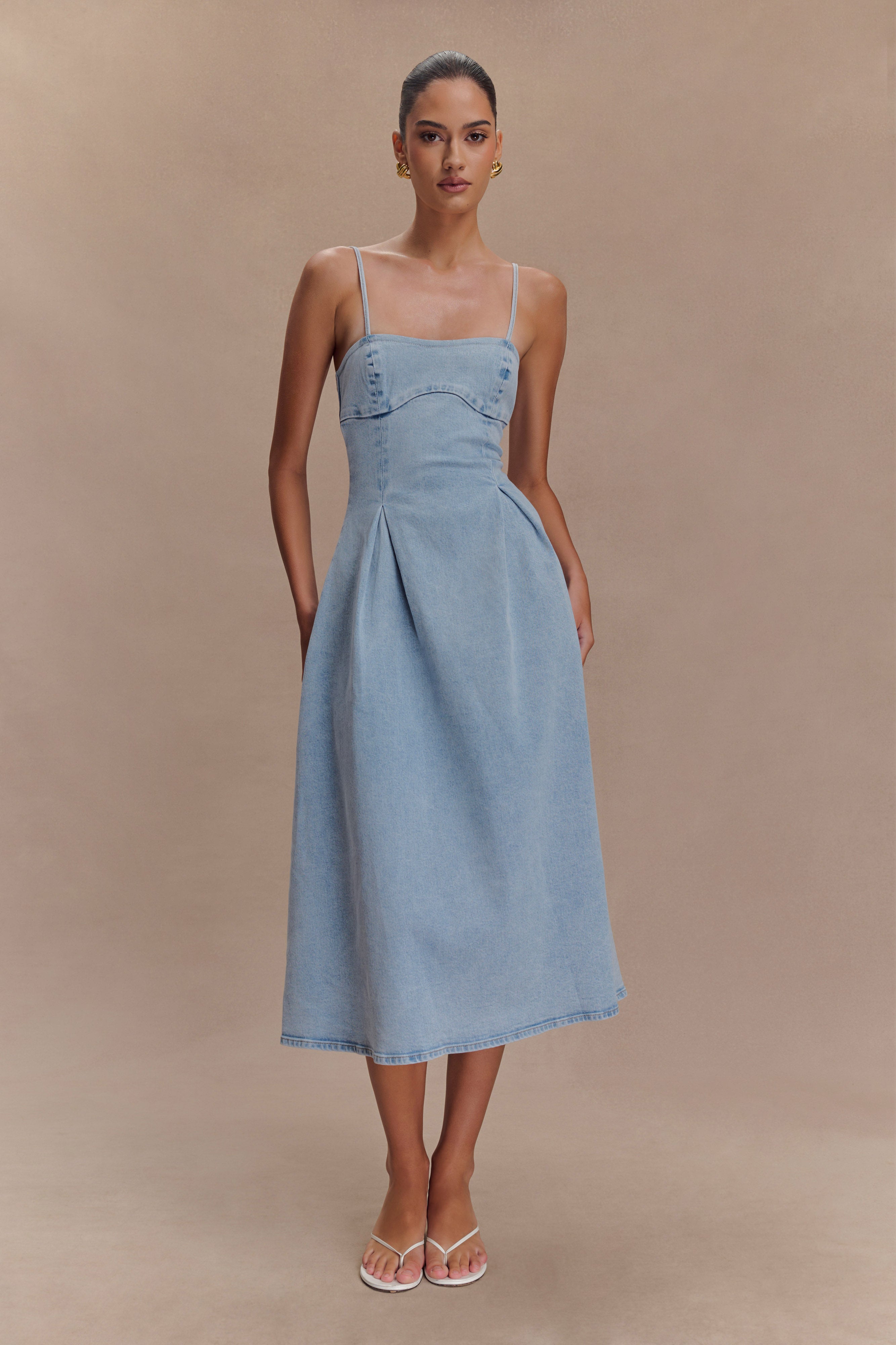 Levauro Harlyn Denim Midi Elbise - Açık Mavi