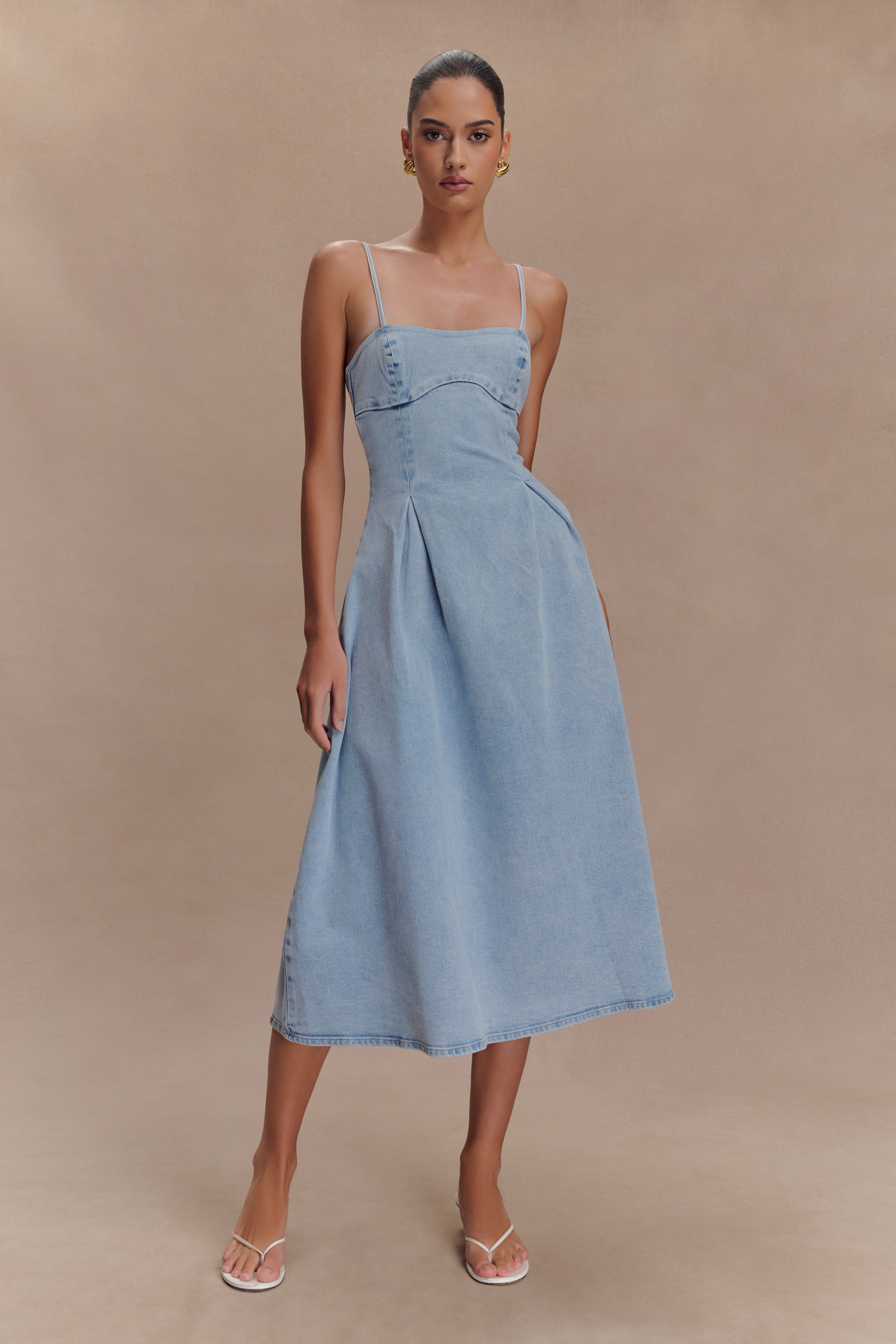 Levauro Harlyn Denim Midi Elbise - Açık Mavi