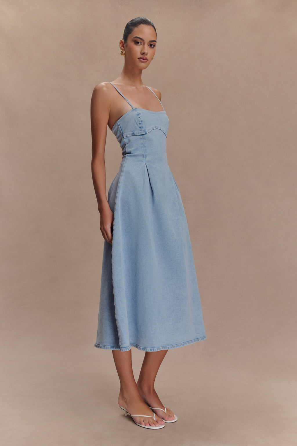 Levauro Harlyn Denim Midi Elbise - Açık Mavi