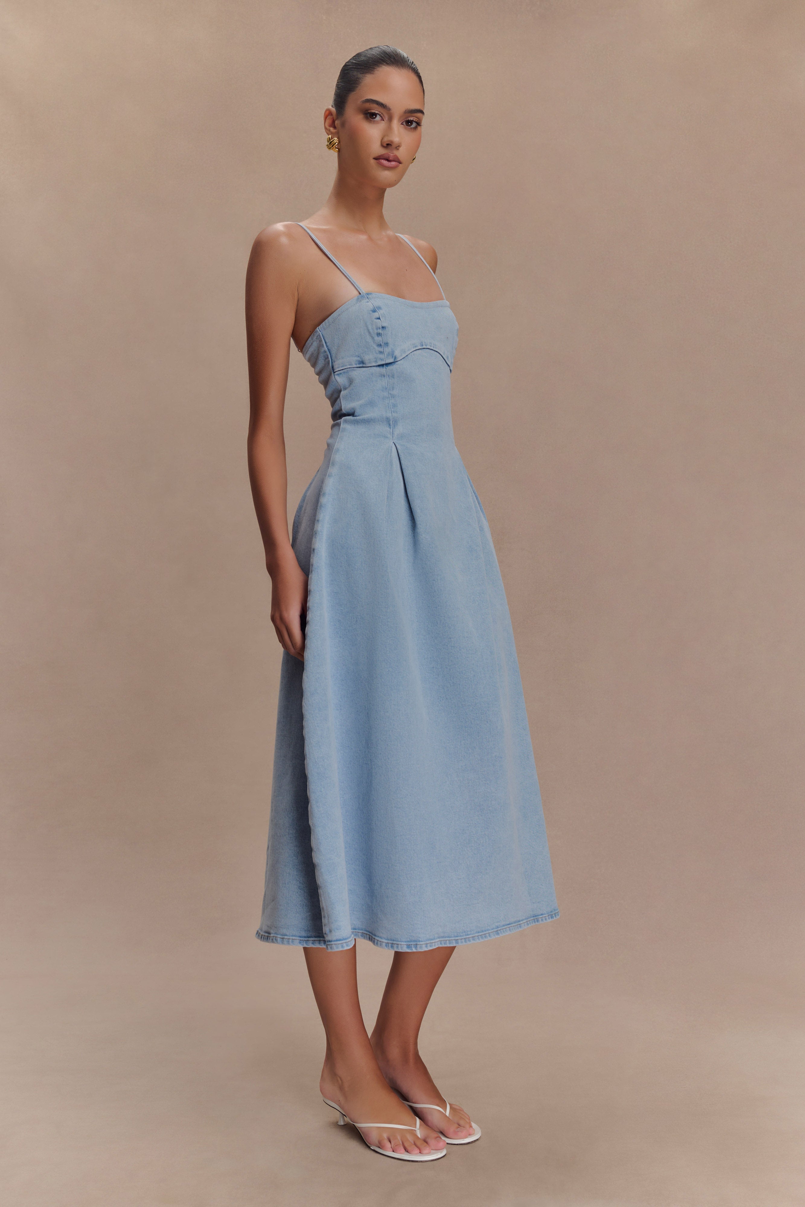 Levauro Harlyn Denim Midi Elbise - Açık Mavi