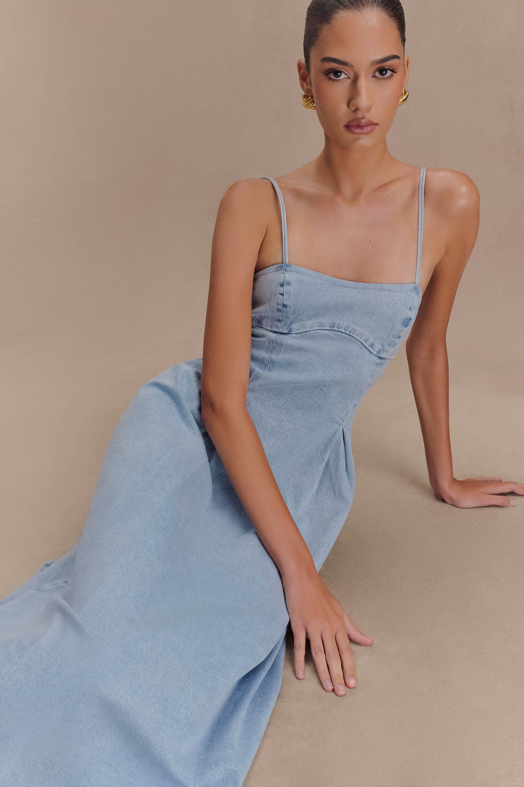 Levauro Harlyn Denim Midi Elbise - Açık Mavi