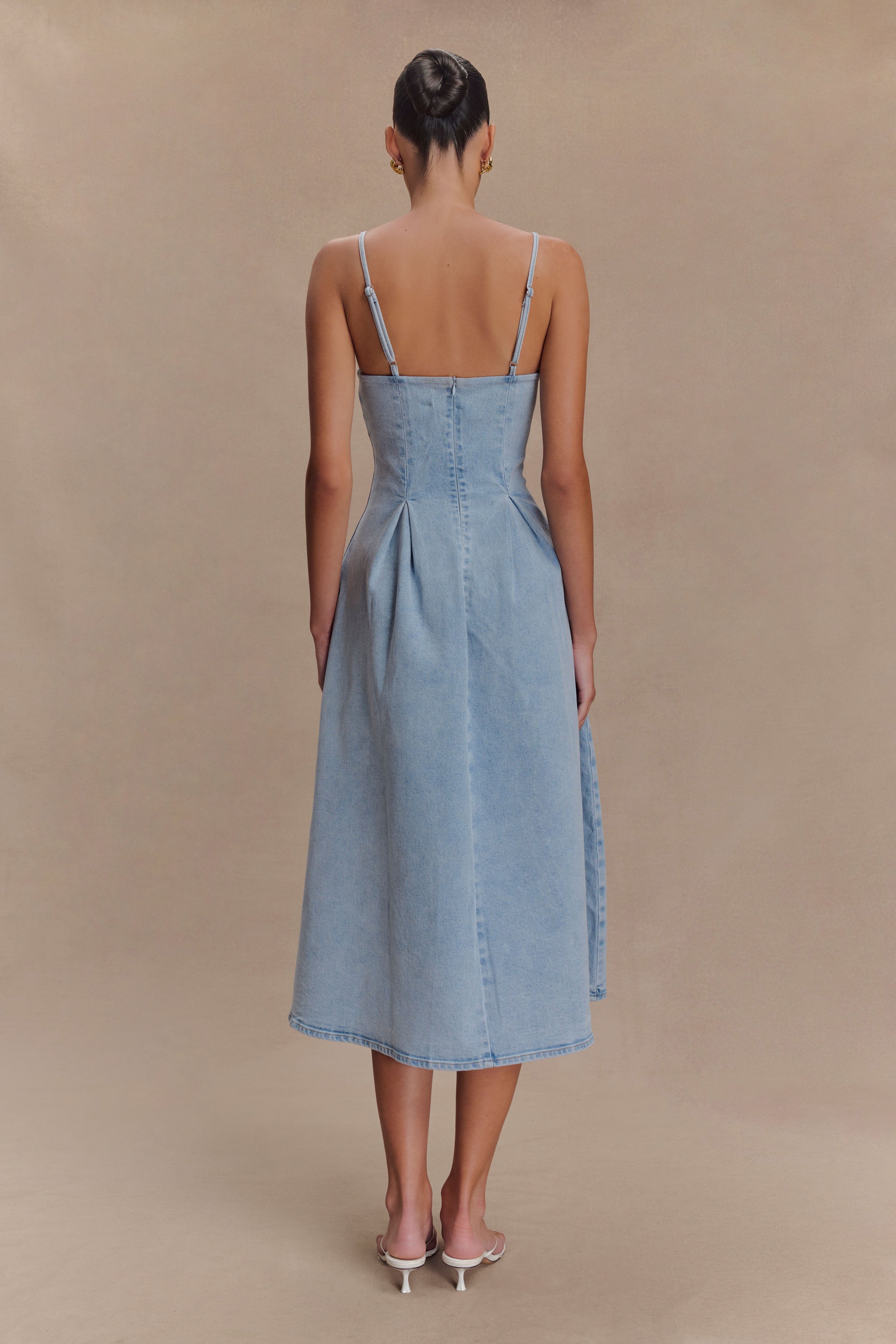 Levauro Harlyn Denim Midi Elbise - Açık Mavi