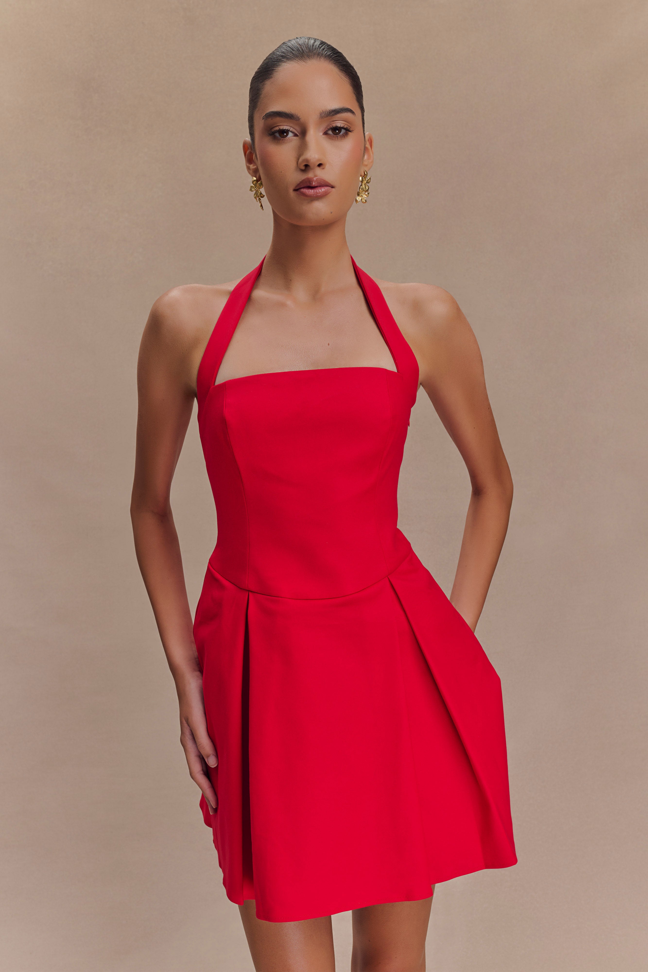 Levauro Julia Halter Mini Elbise - Kırmızı