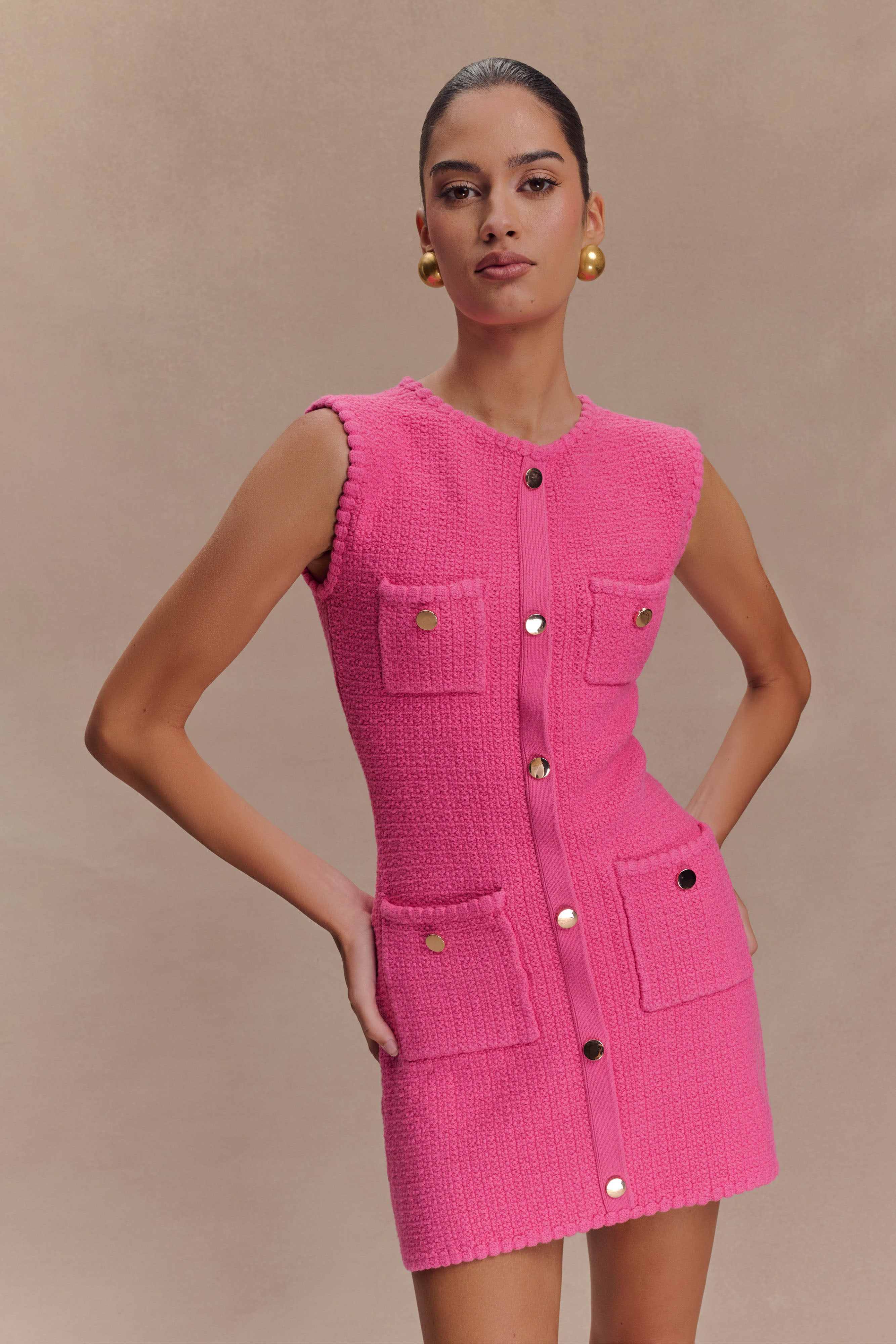 Levauro Mia Triko Mini Elbise - Pembe