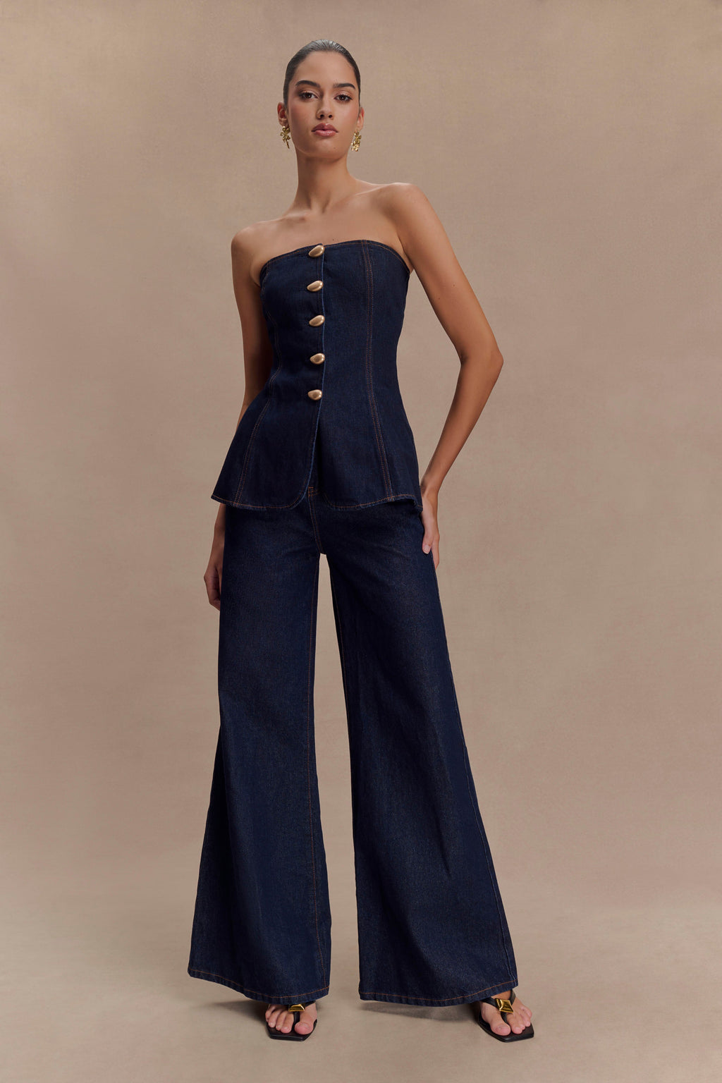 Levauro Jen Geniş Paça Flare Denim Jeans - İndigo Mavi