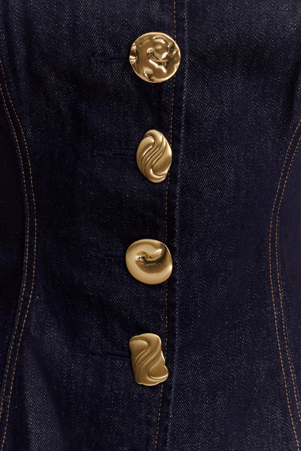 Levauro Neve Kolsuz Düğmeli Denim Üst - Yıkanmış İndigo Mavi