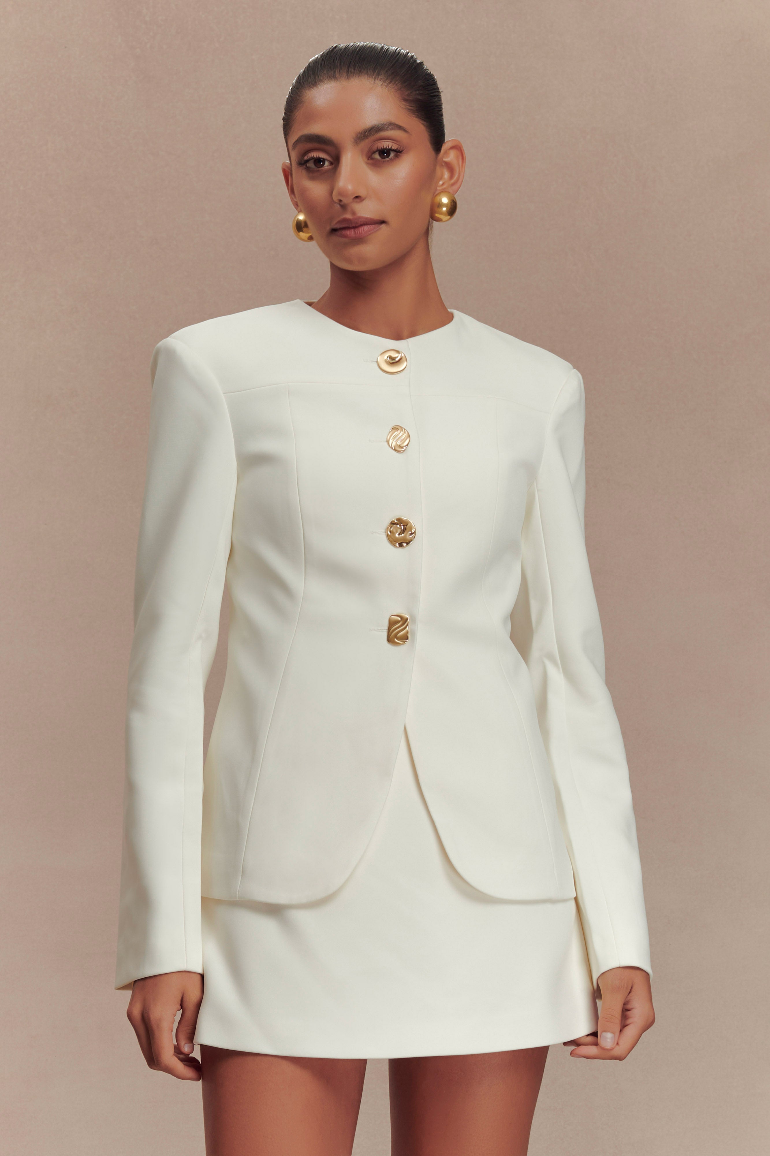 Levauro Asya Karışık Düğme Blazer - Fildişi