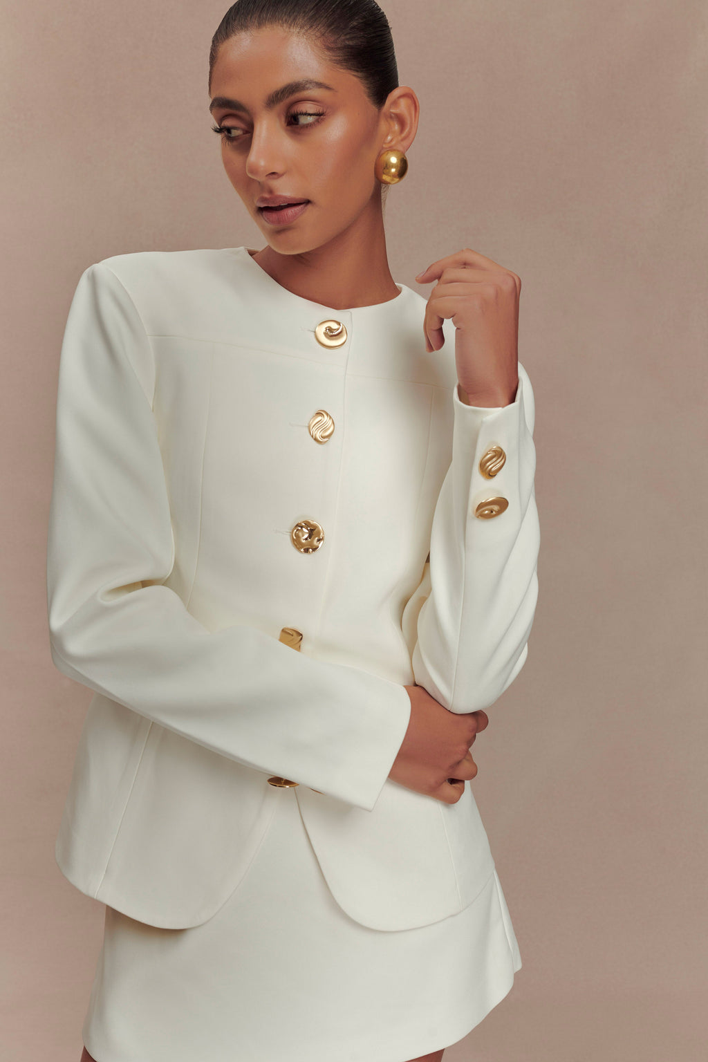 Levauro Asya Karışık Düğme Blazer - Fildişi