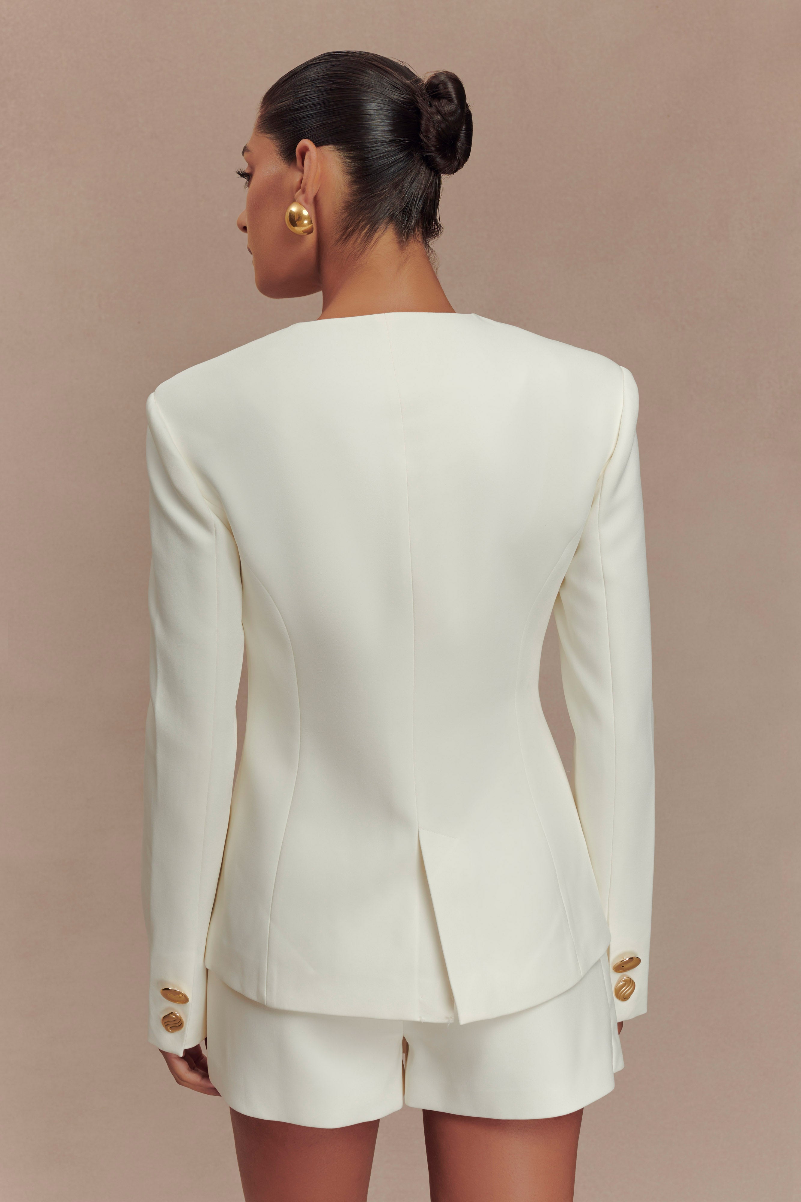 Levauro Asya Karışık Düğme Blazer - Fildişi