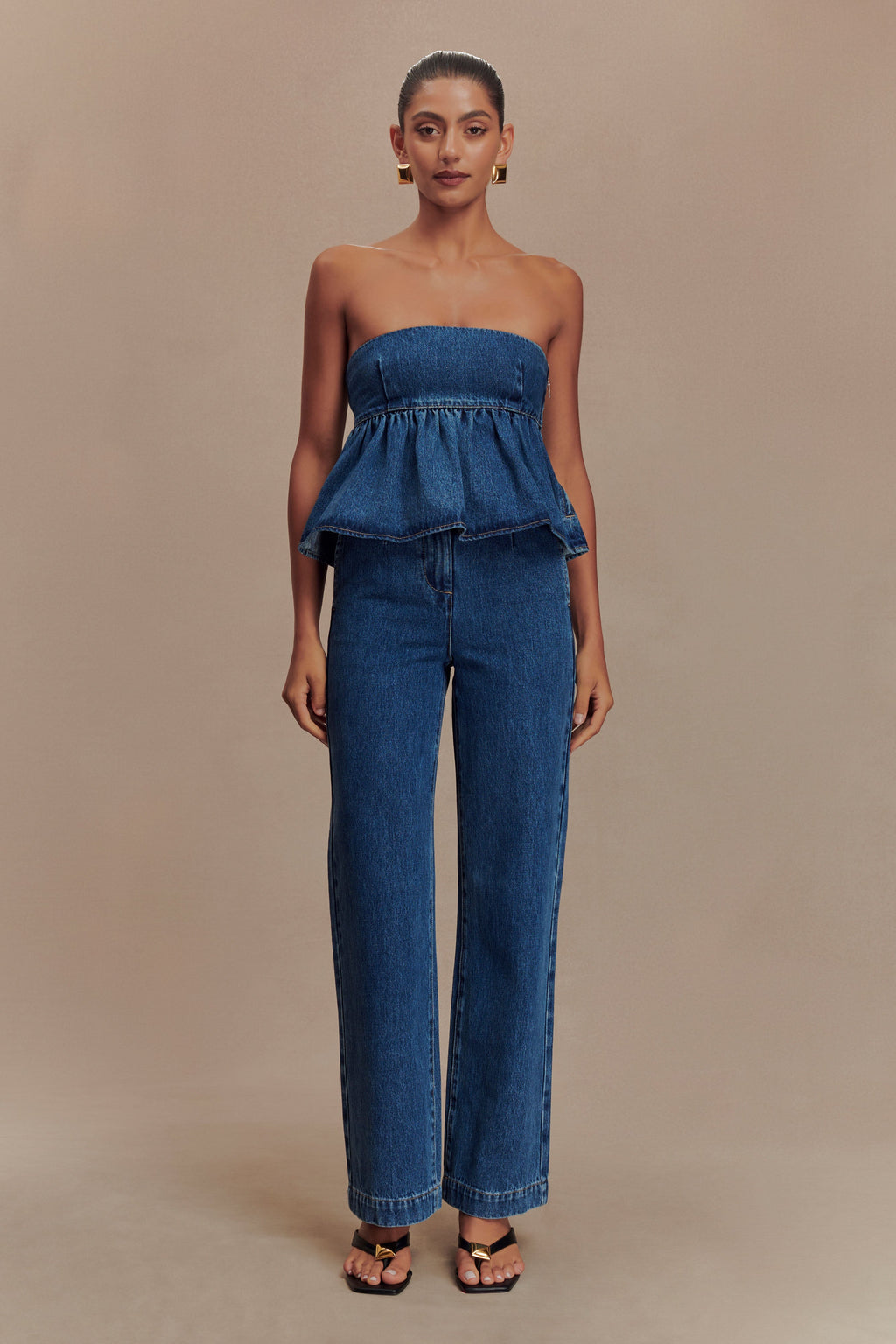 Levauro Pauline Straplez Denim Üst - 90'Lar Mavi