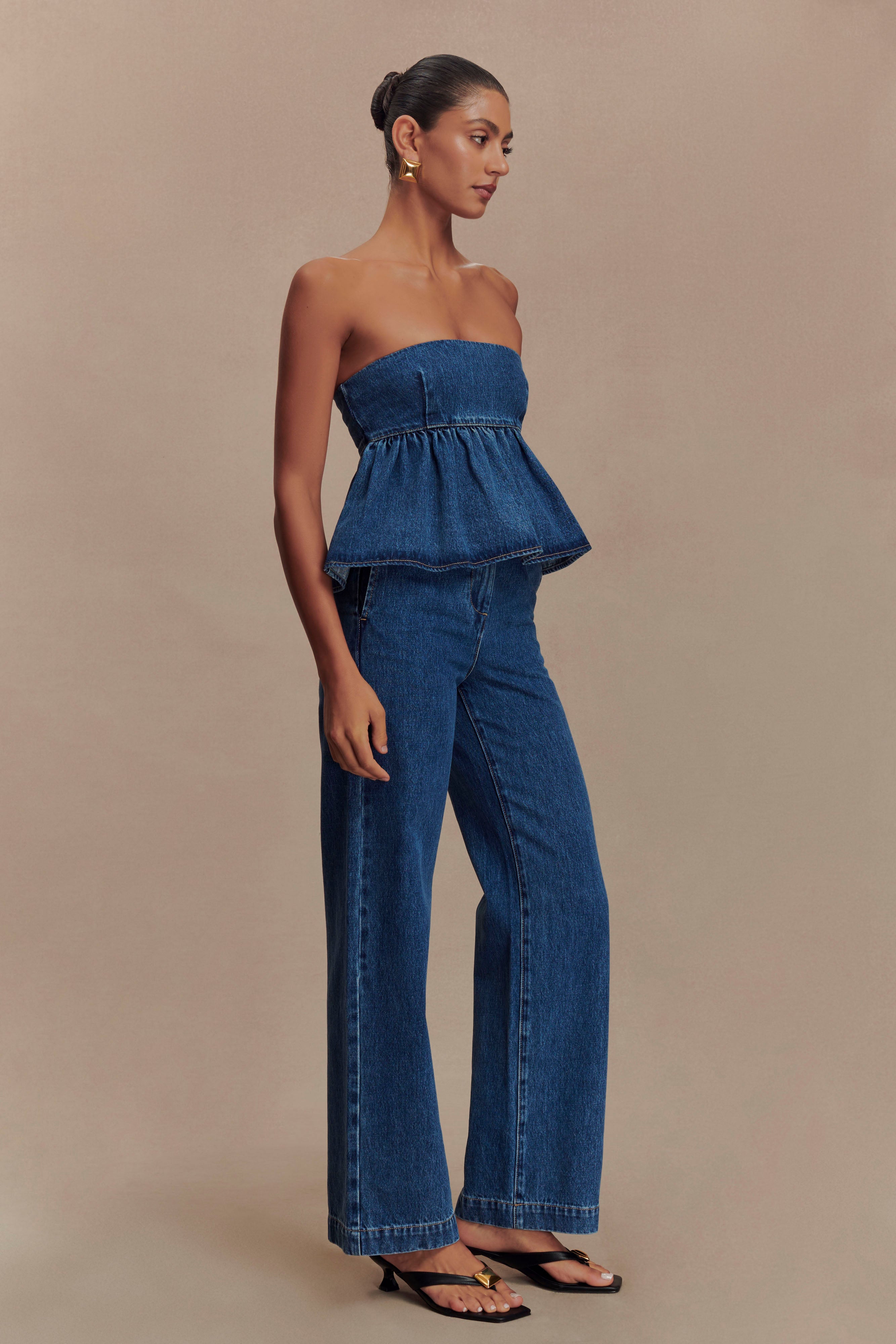 Levauro Pauline Straplez Denim Üst - 90'Lar Mavi