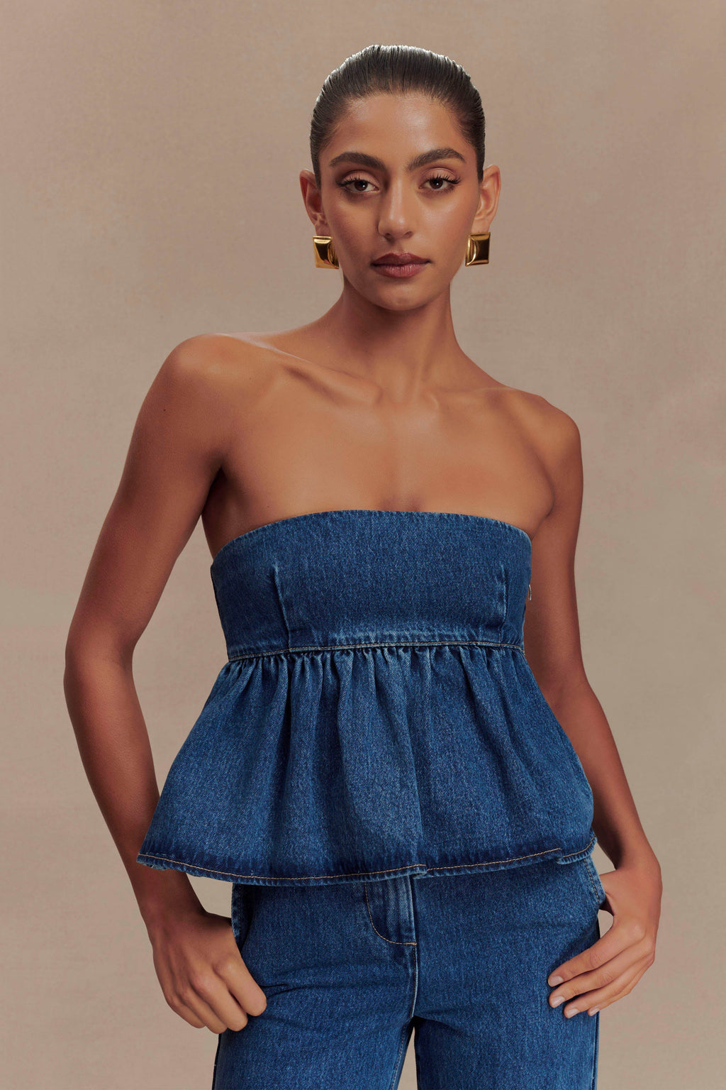 Levauro Pauline Straplez Denim Üst - 90'Lar Mavi