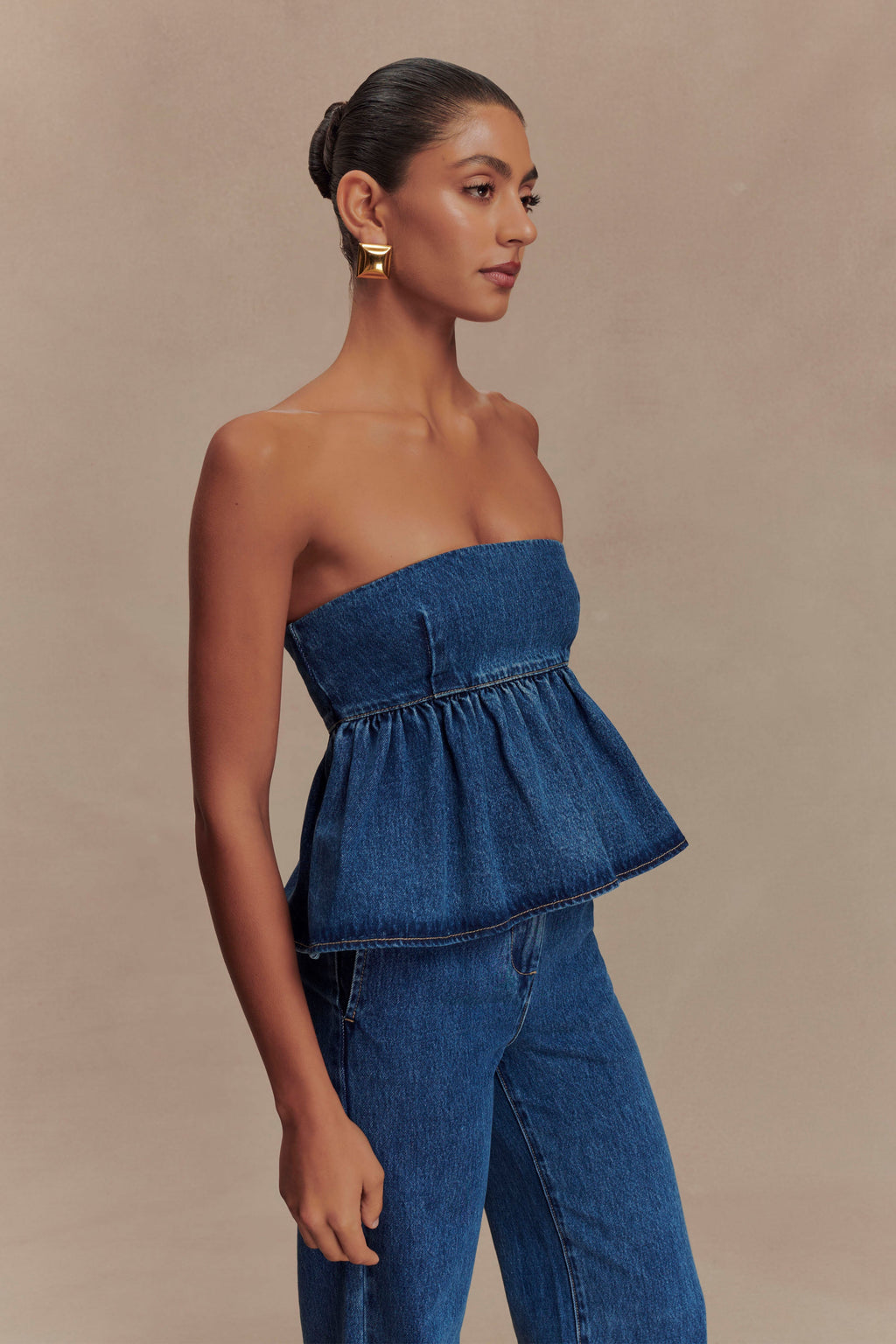 Levauro Pauline Straplez Denim Üst - 90'Lar Mavi