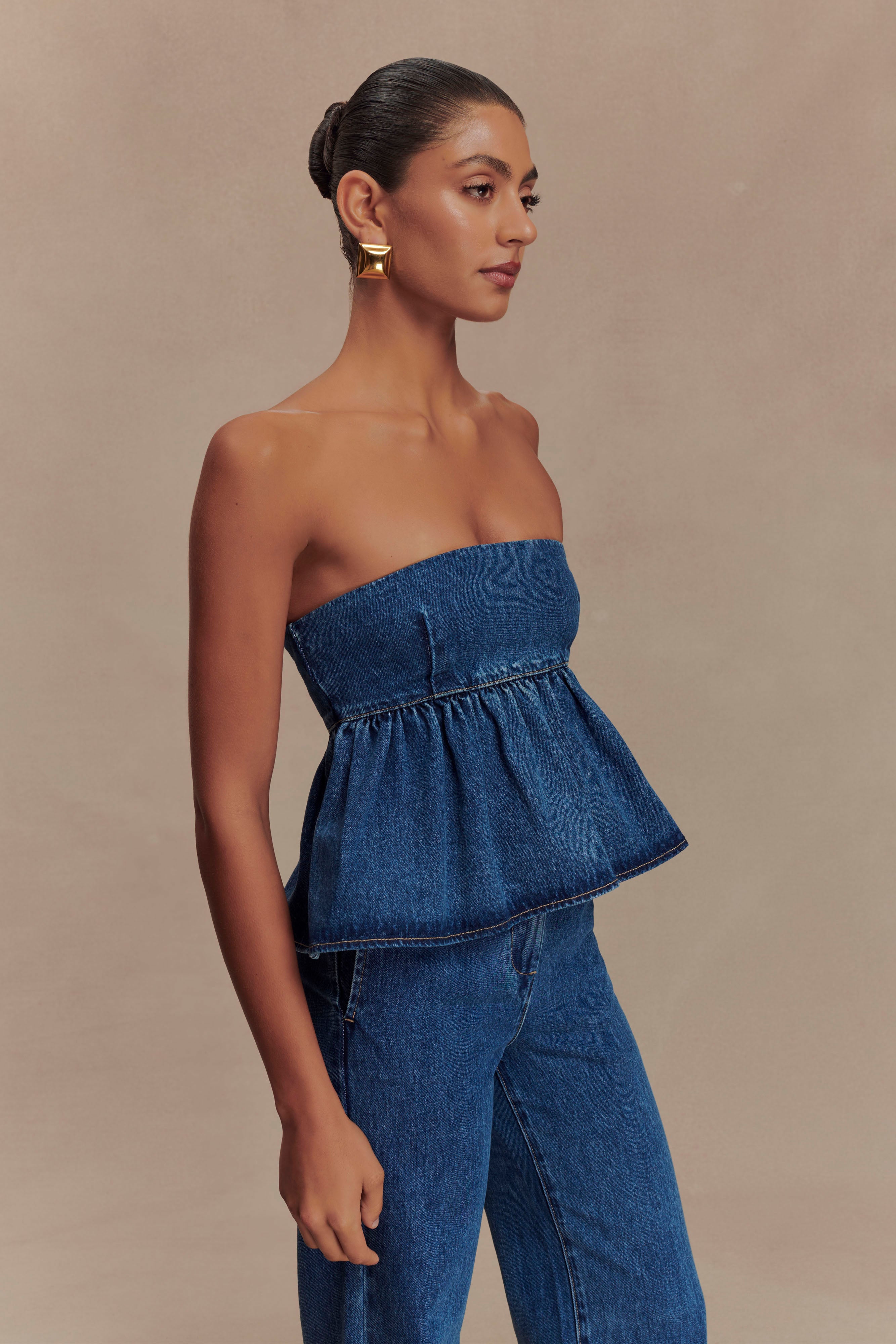 Levauro Pauline Straplez Denim Üst - 90'Lar Mavi
