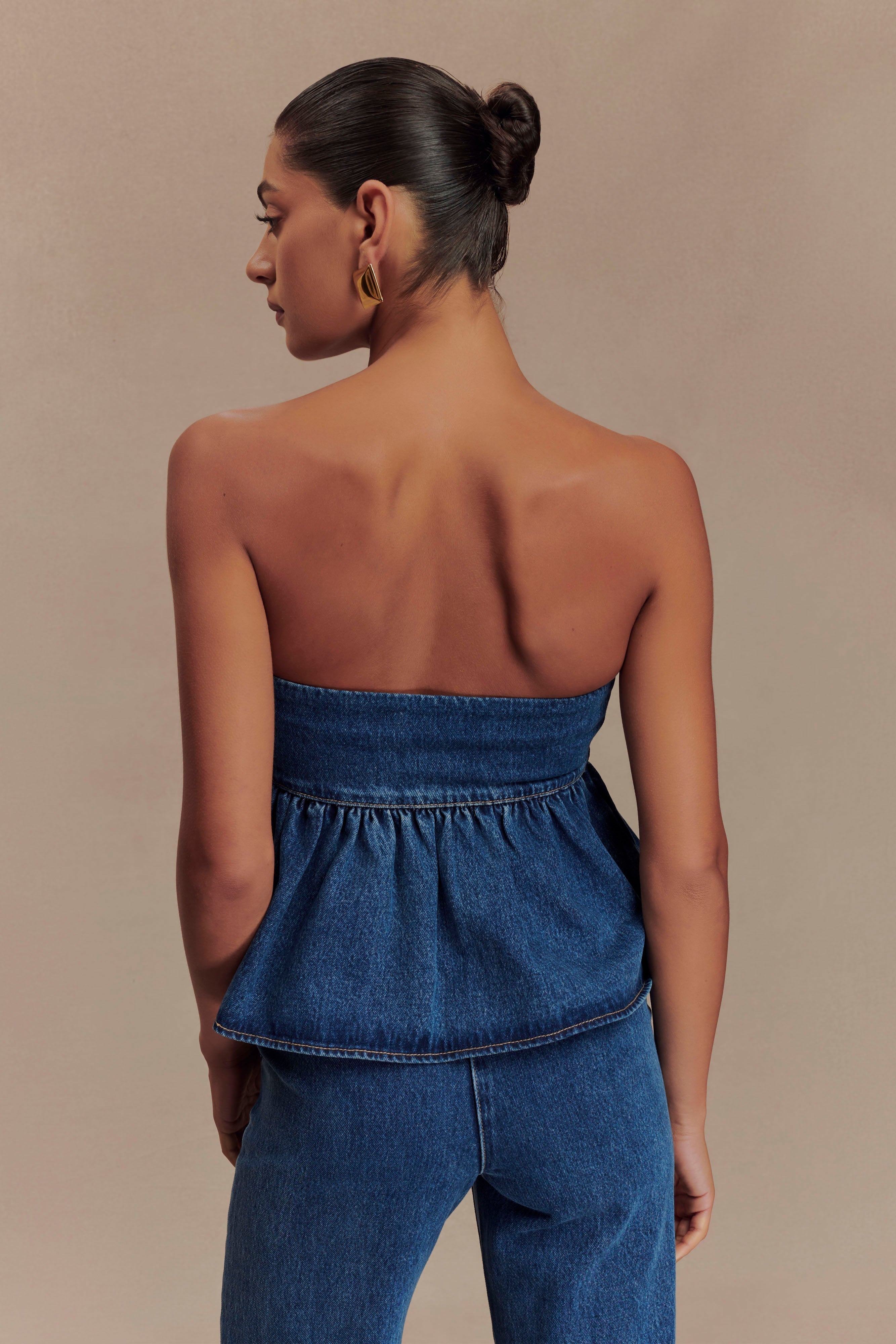 Levauro Pauline Straplez Denim Üst - 90'Lar Mavi