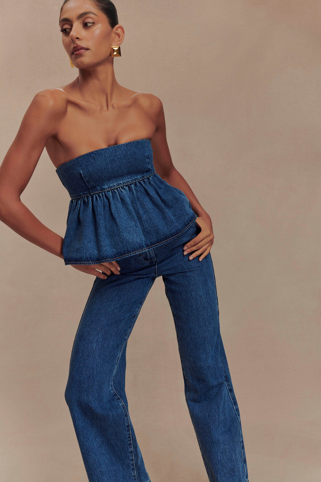 Levauro Pauline Straplez Denim Üst - 90'Lar Mavi