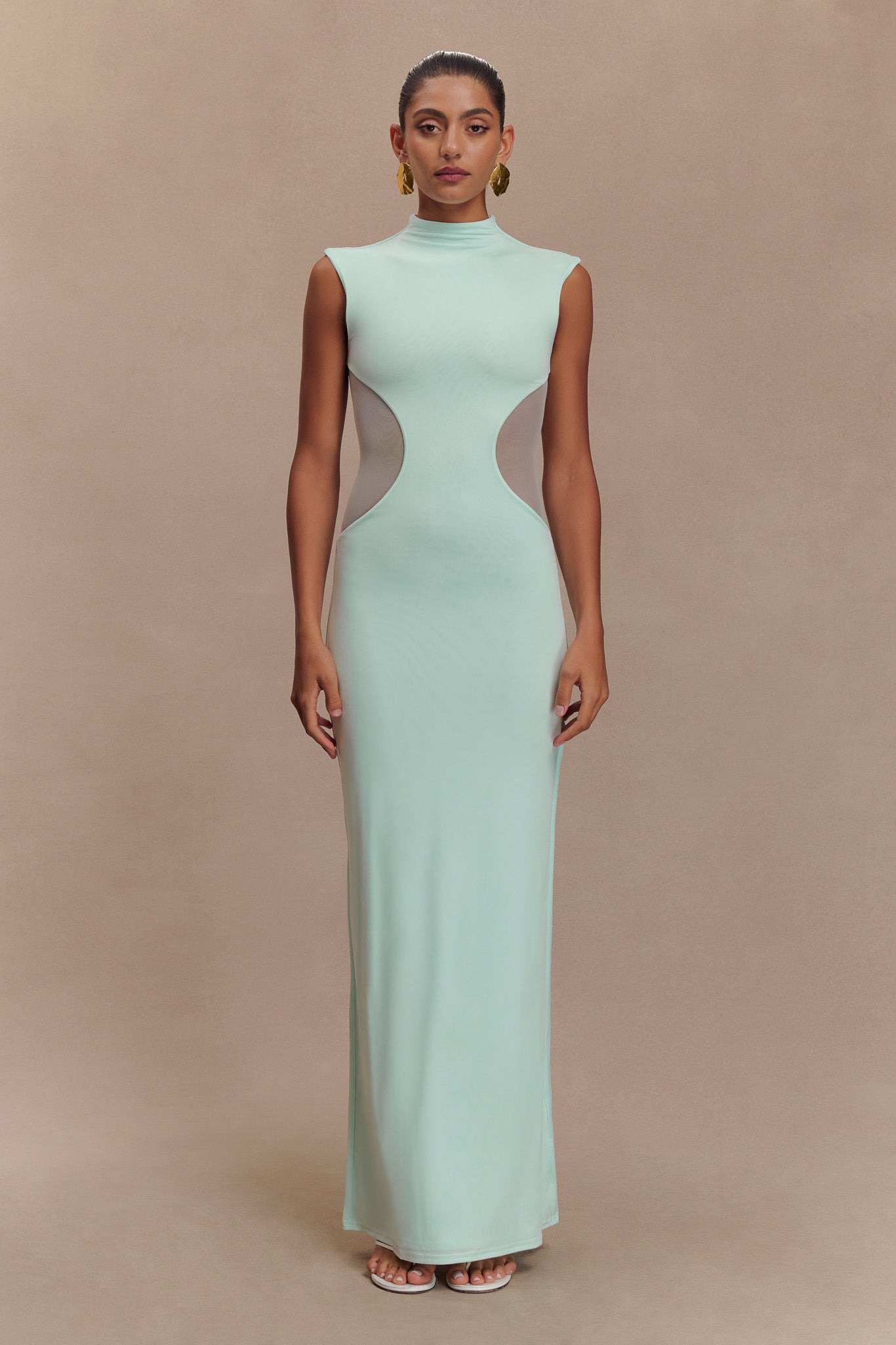 Levauro Massie Slinky Ve Mesh Maxi Elbise - Lagoon