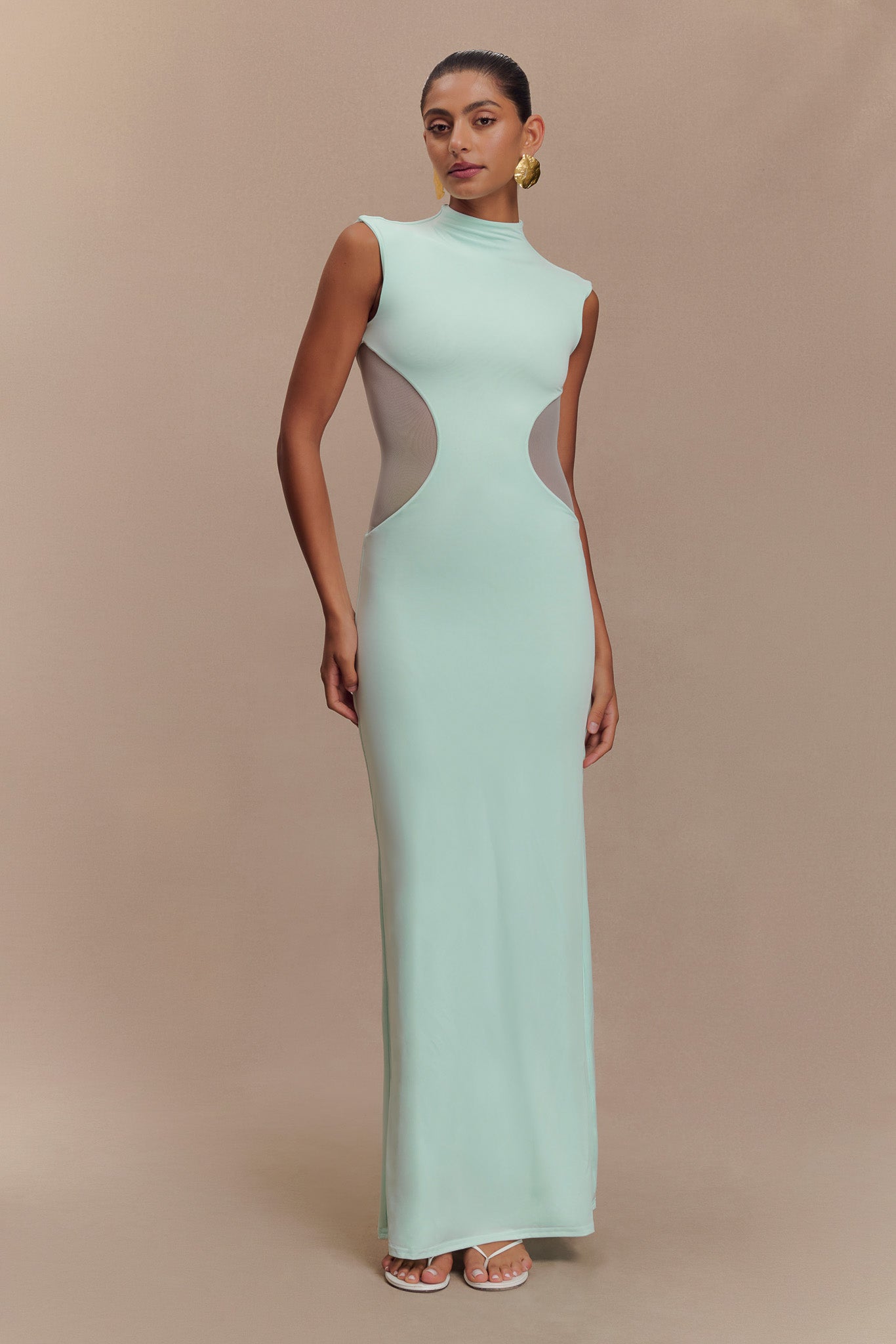 Levauro Massie Slinky Ve Mesh Maxi Elbise - Lagoon