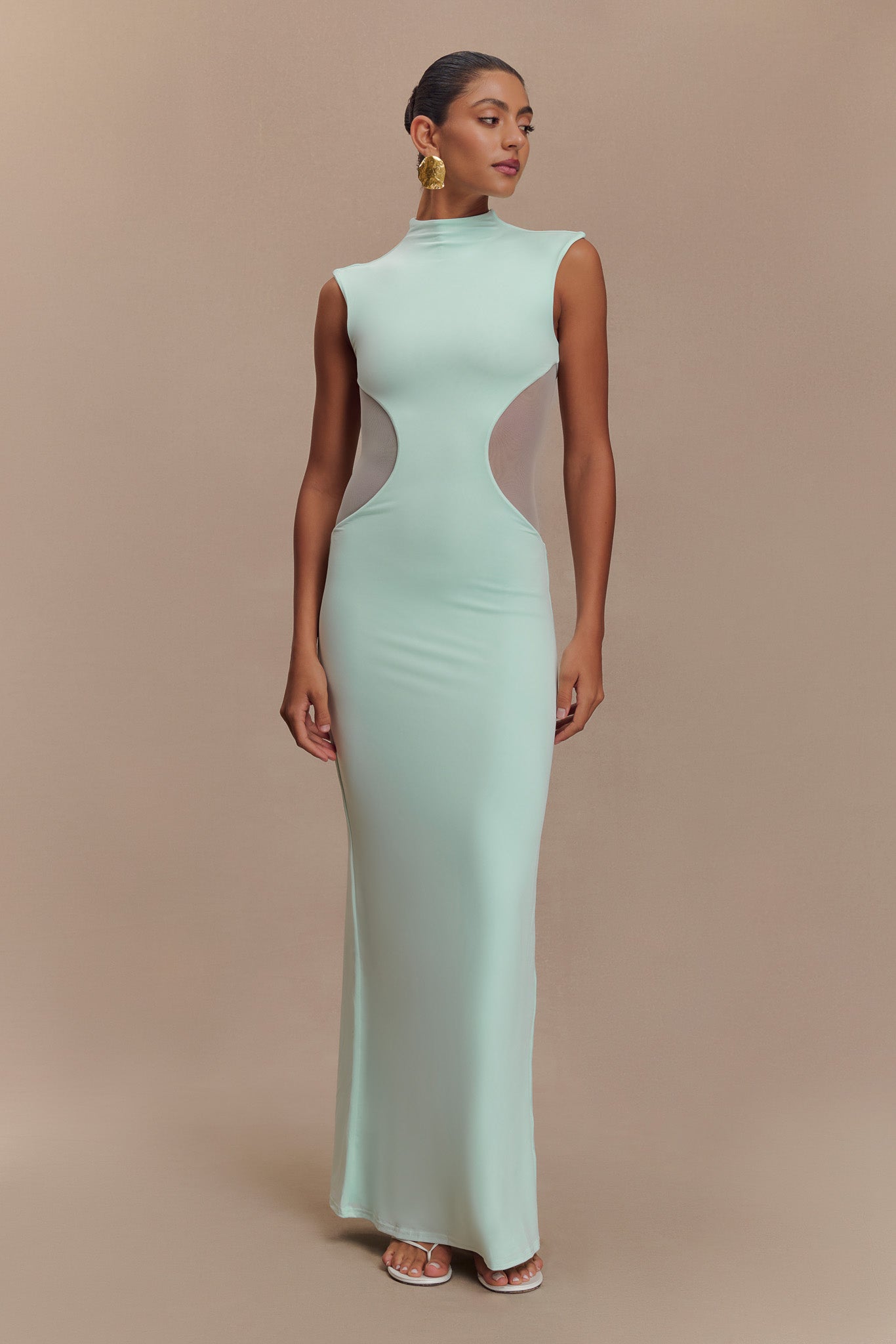 Levauro Massie Slinky Ve Mesh Maxi Elbise - Lagoon