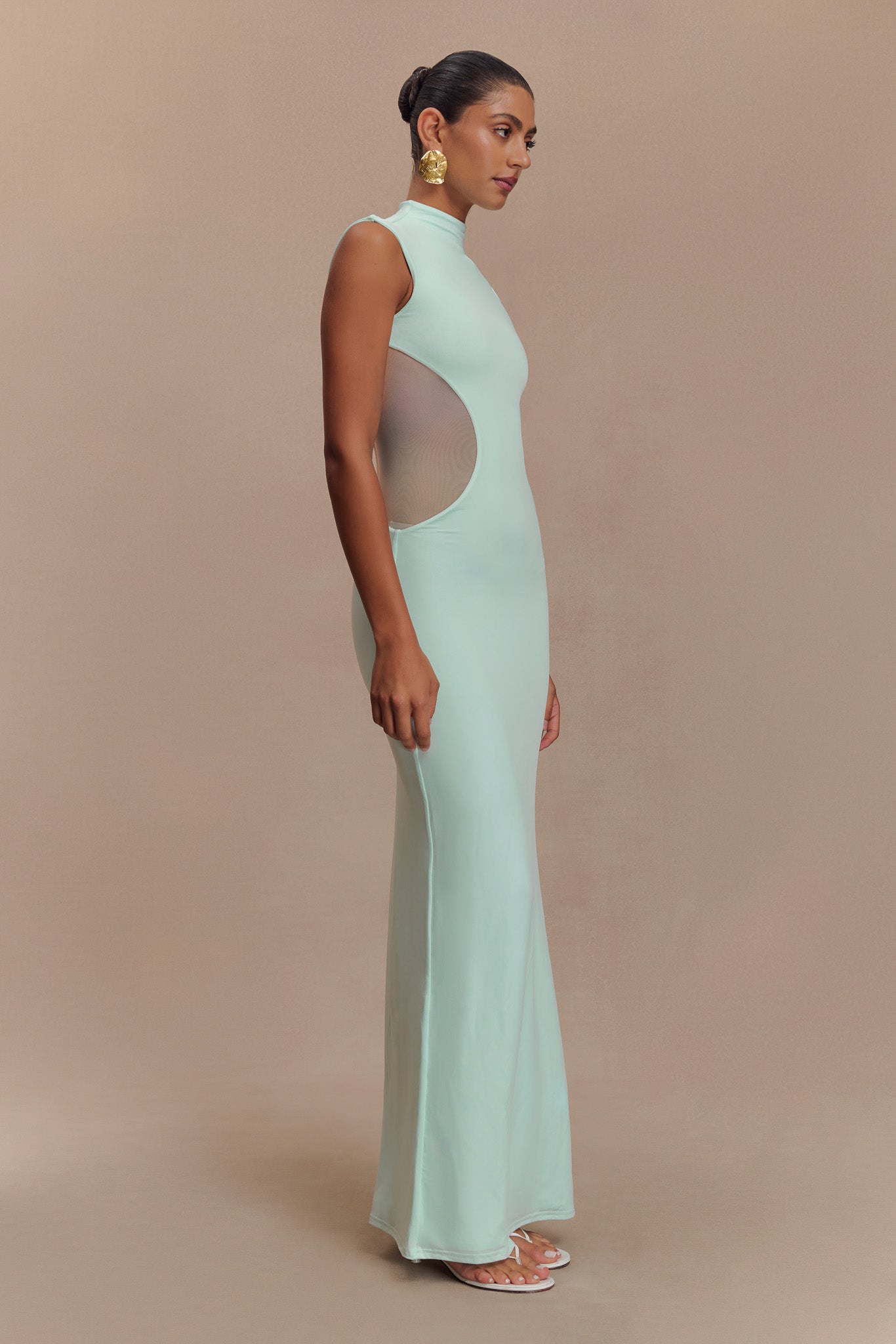 Levauro Massie Slinky Ve Mesh Maxi Elbise - Lagoon