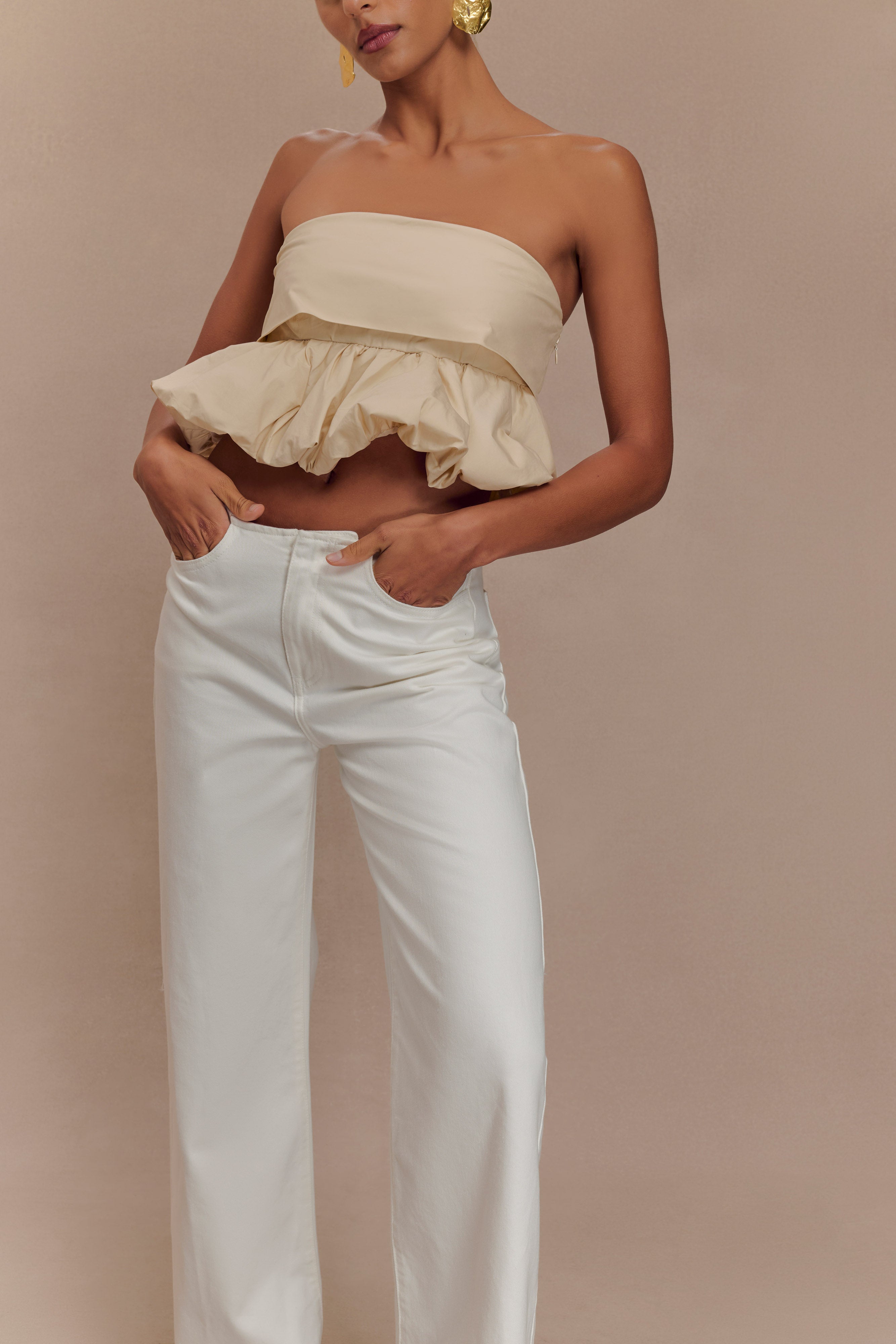 Levauro Caitlin Mid Bel Denim Flare Jeans - Beyaz