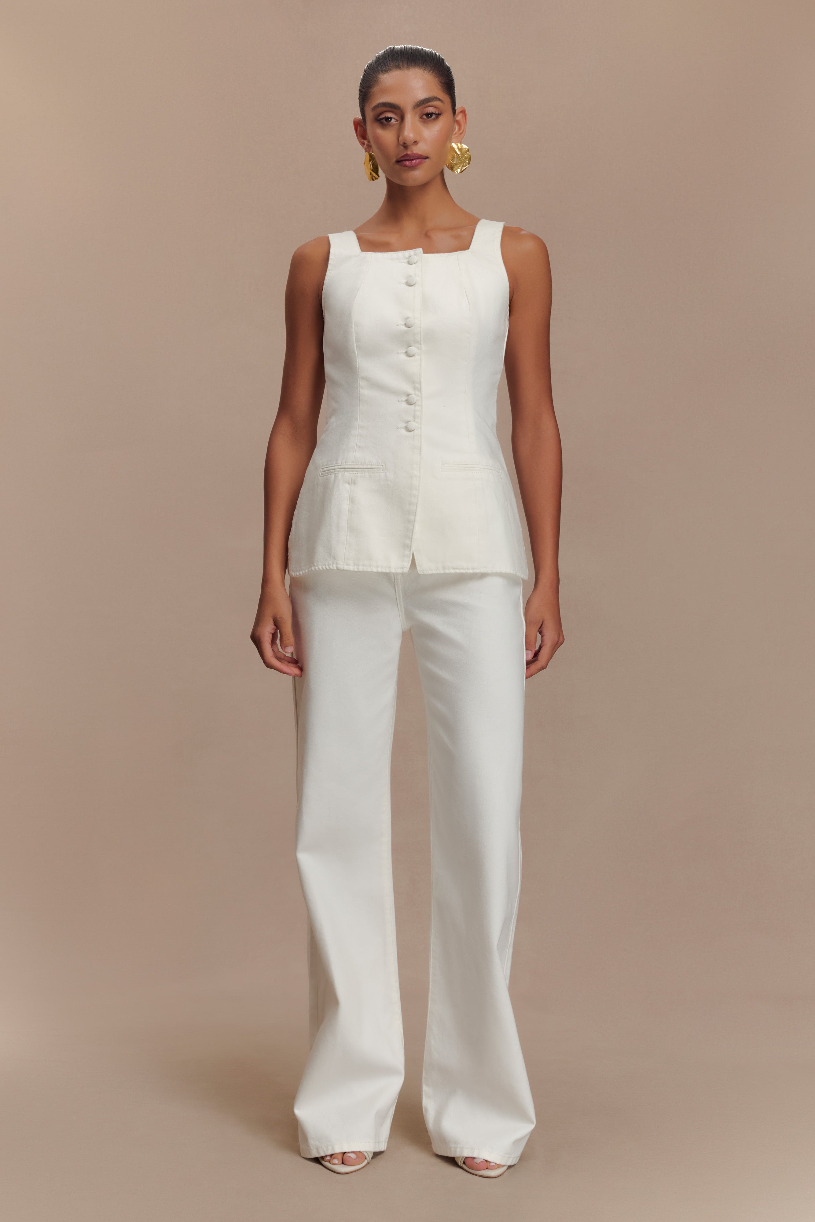 Levauro Caitlin Mid Bel Denim Flare Jeans - Beyaz
