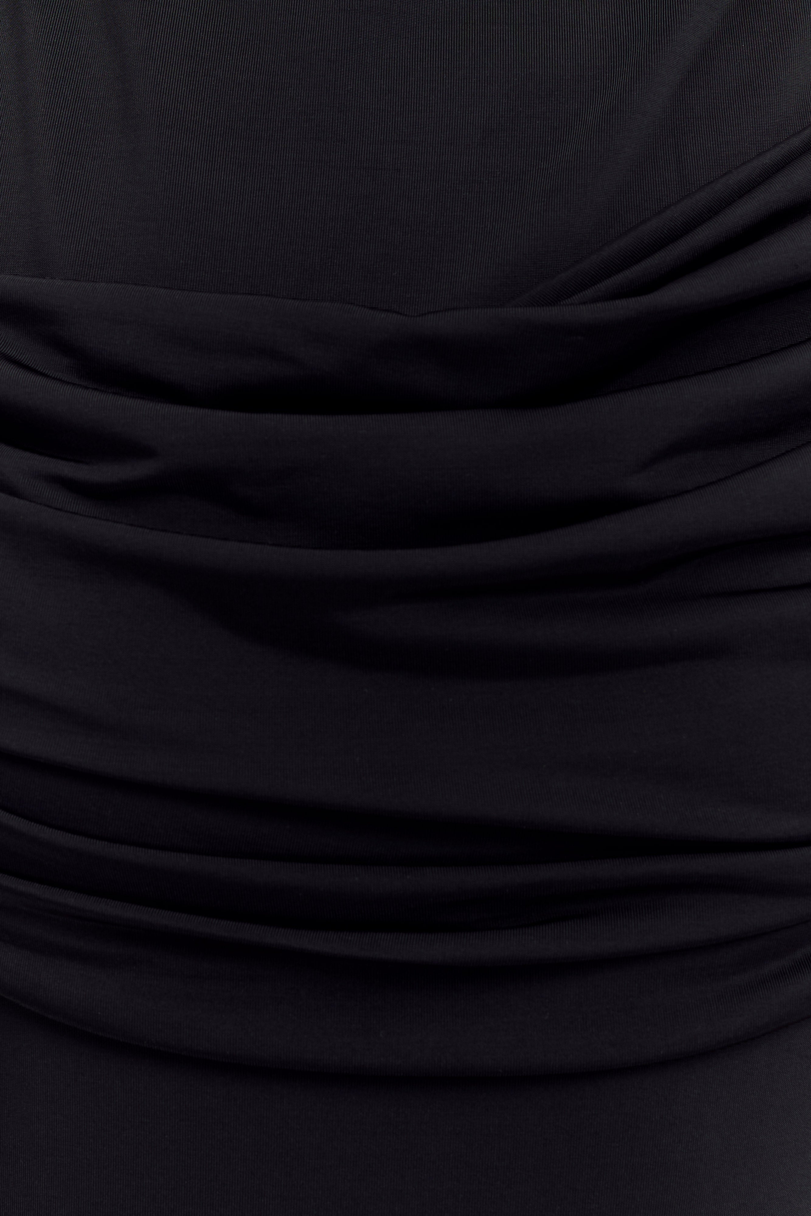 Levauro Henley Slinky Drape Maxi Elbise - Siyah