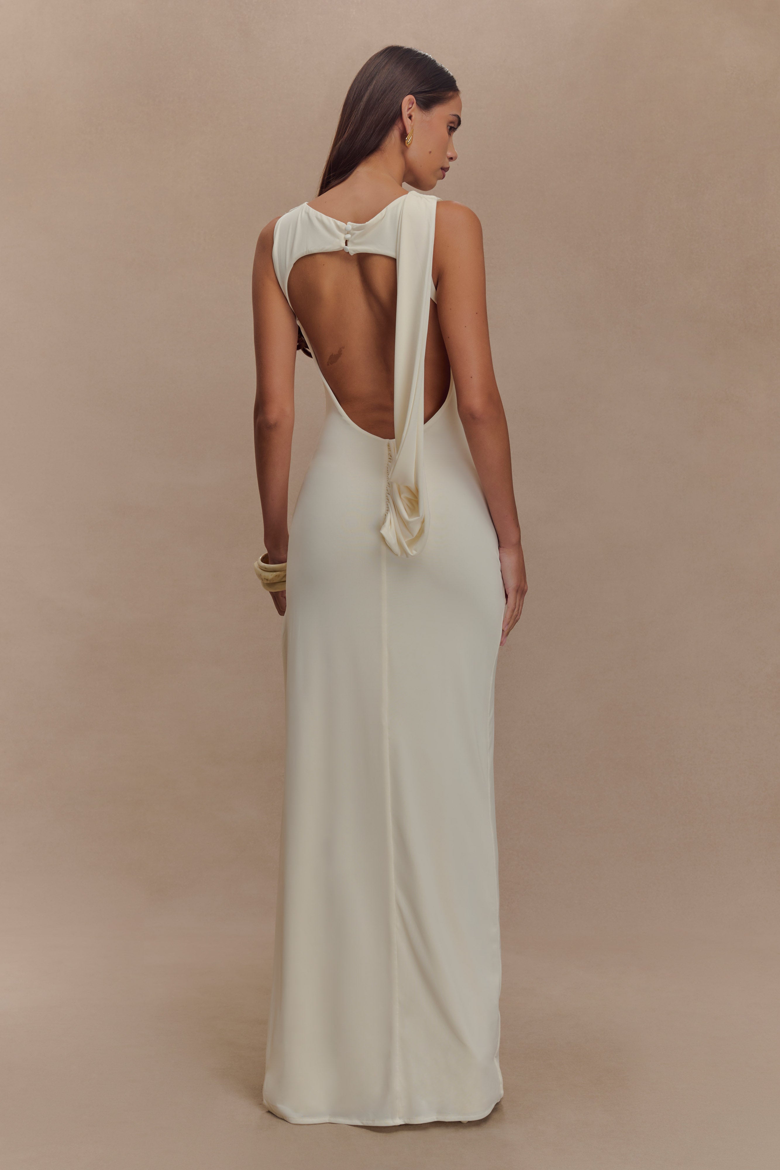 Levauro Henley Slinky Drape Maxi Elbise - Fildişi