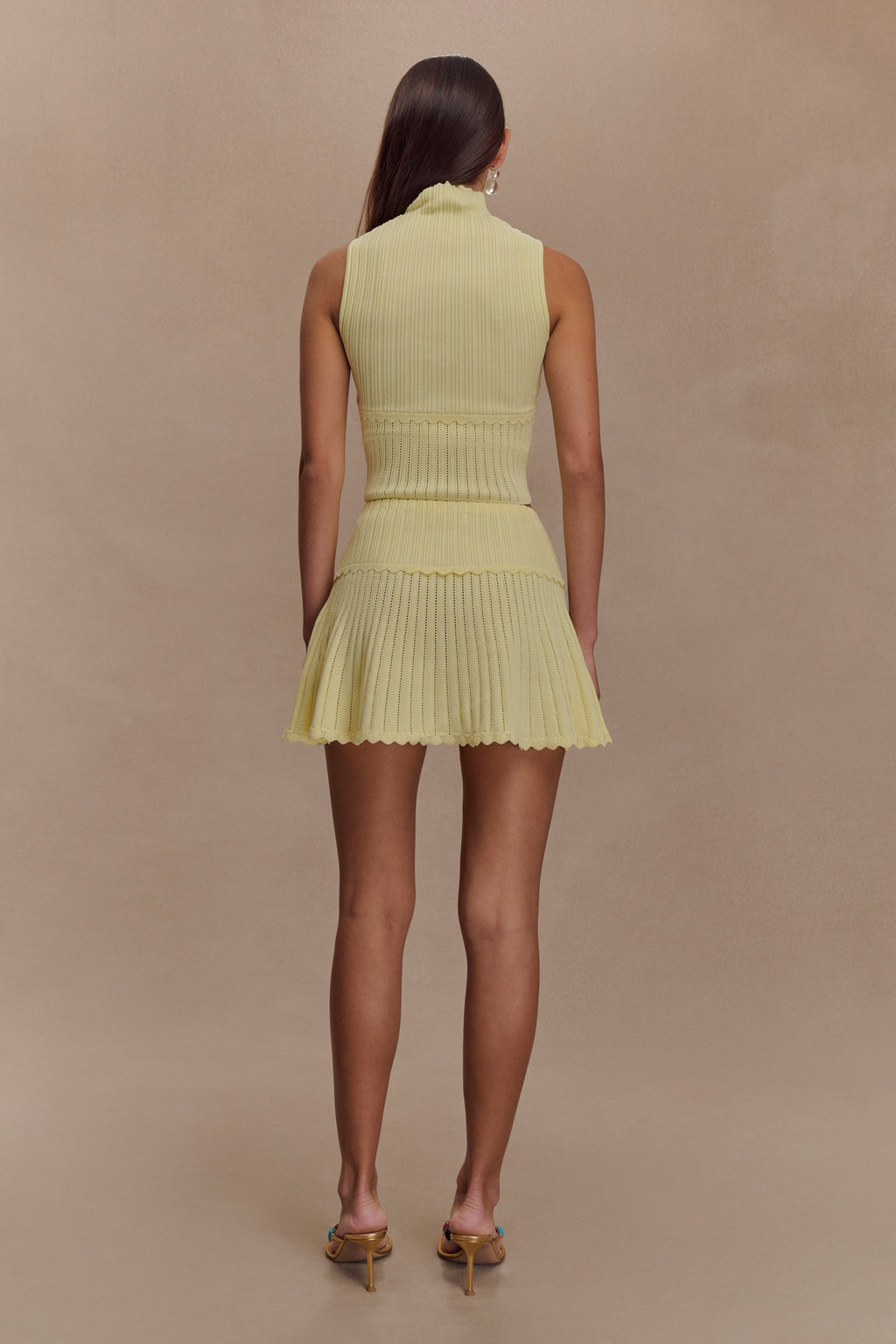 Levauro Indy Pointelle Örgü Mini Etek - Limon