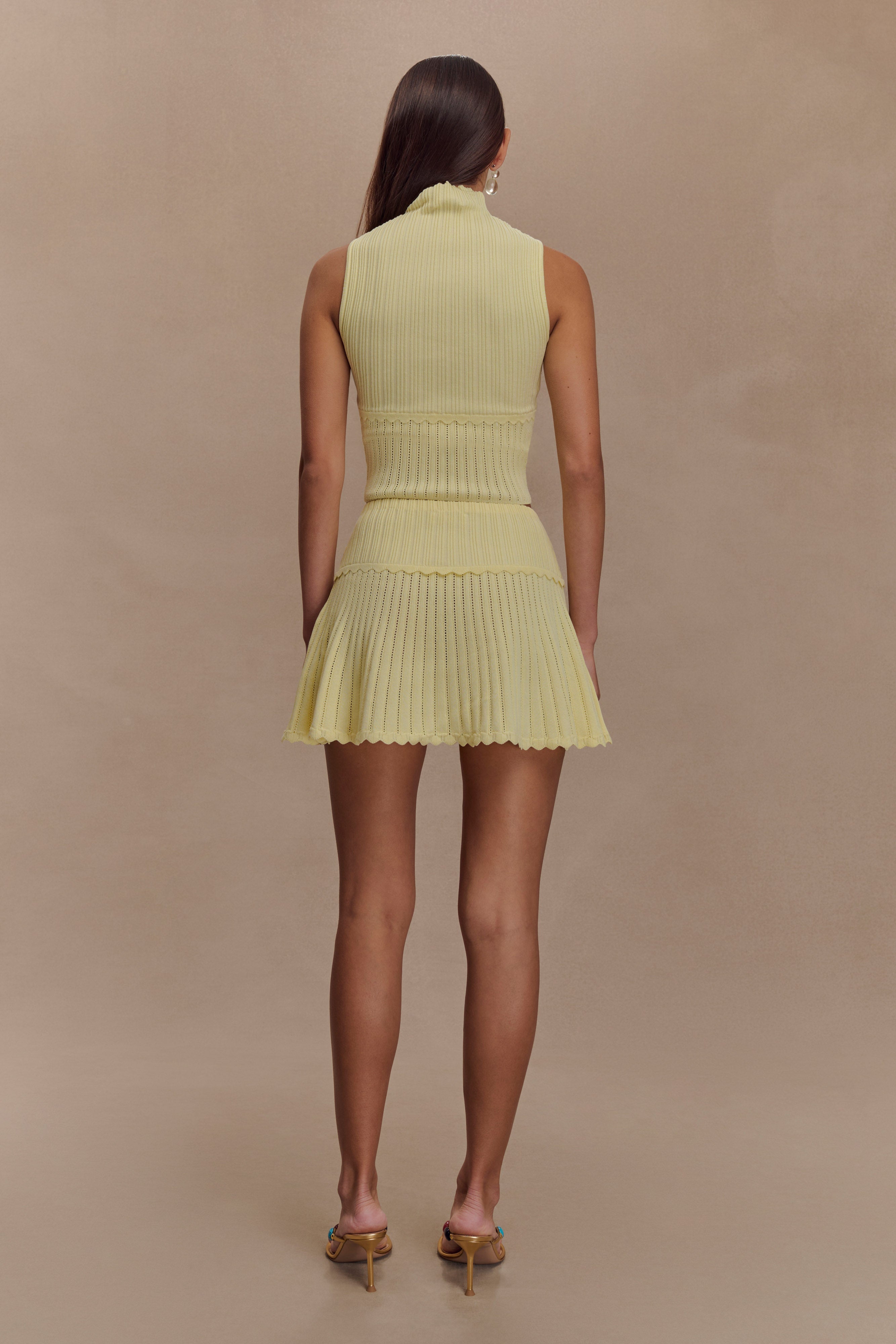 Levauro Indy Pointelle Örgü Mini Etek - Limon