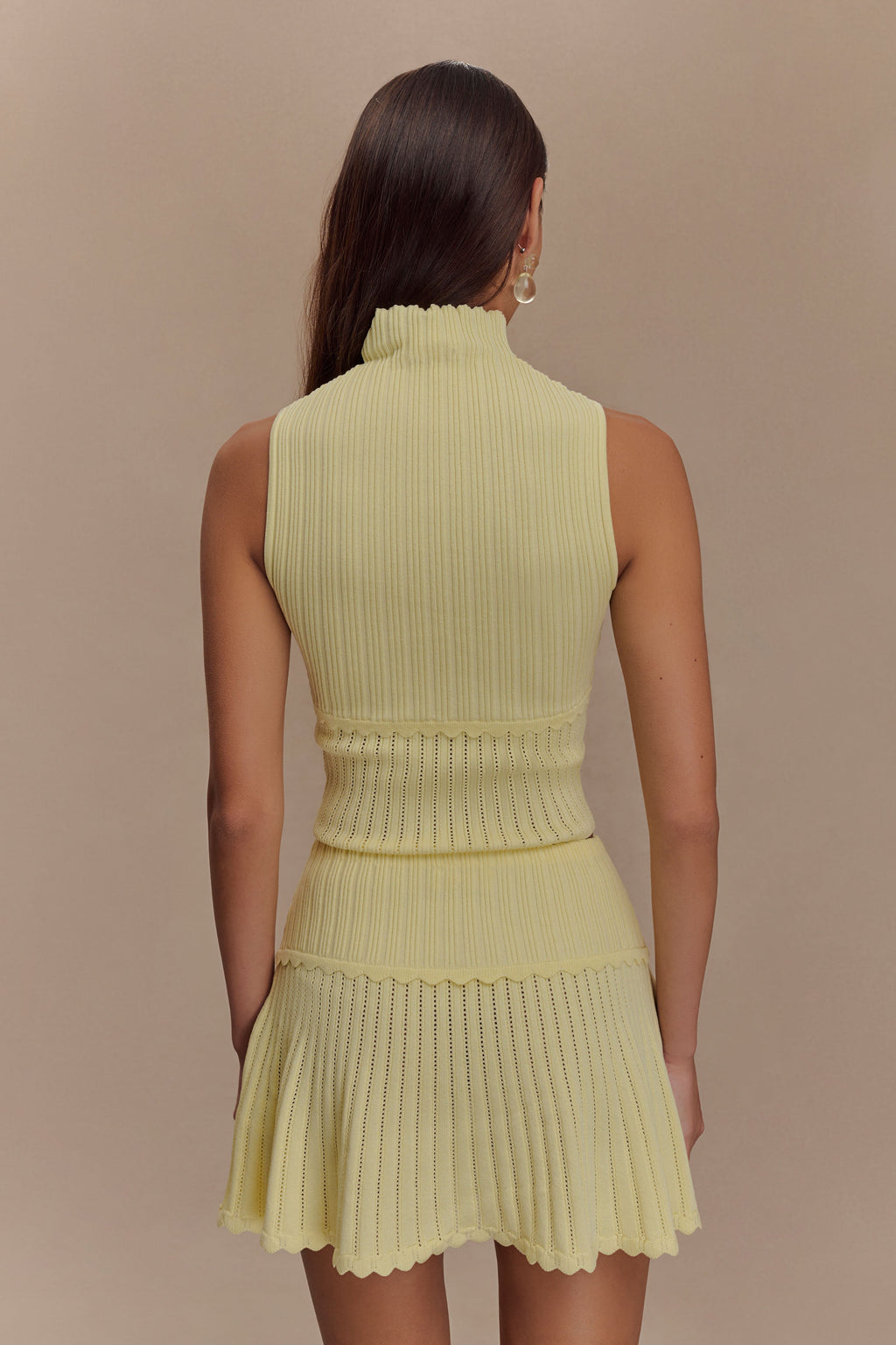 Levauro Indy Pointelle Örgü Mini Etek - Limon