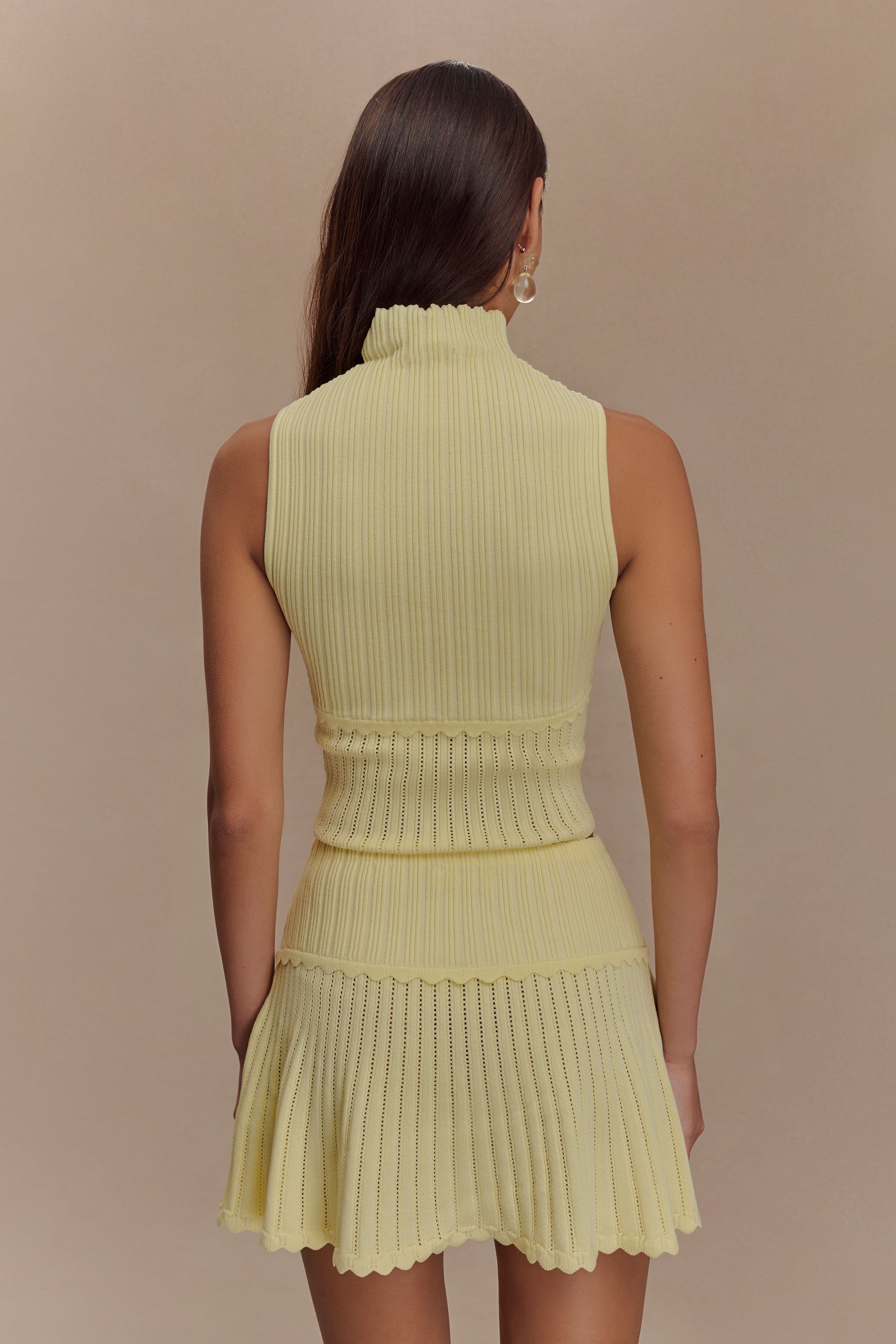 Levauro Indy Pointelle Örgü Mini Etek - Limon