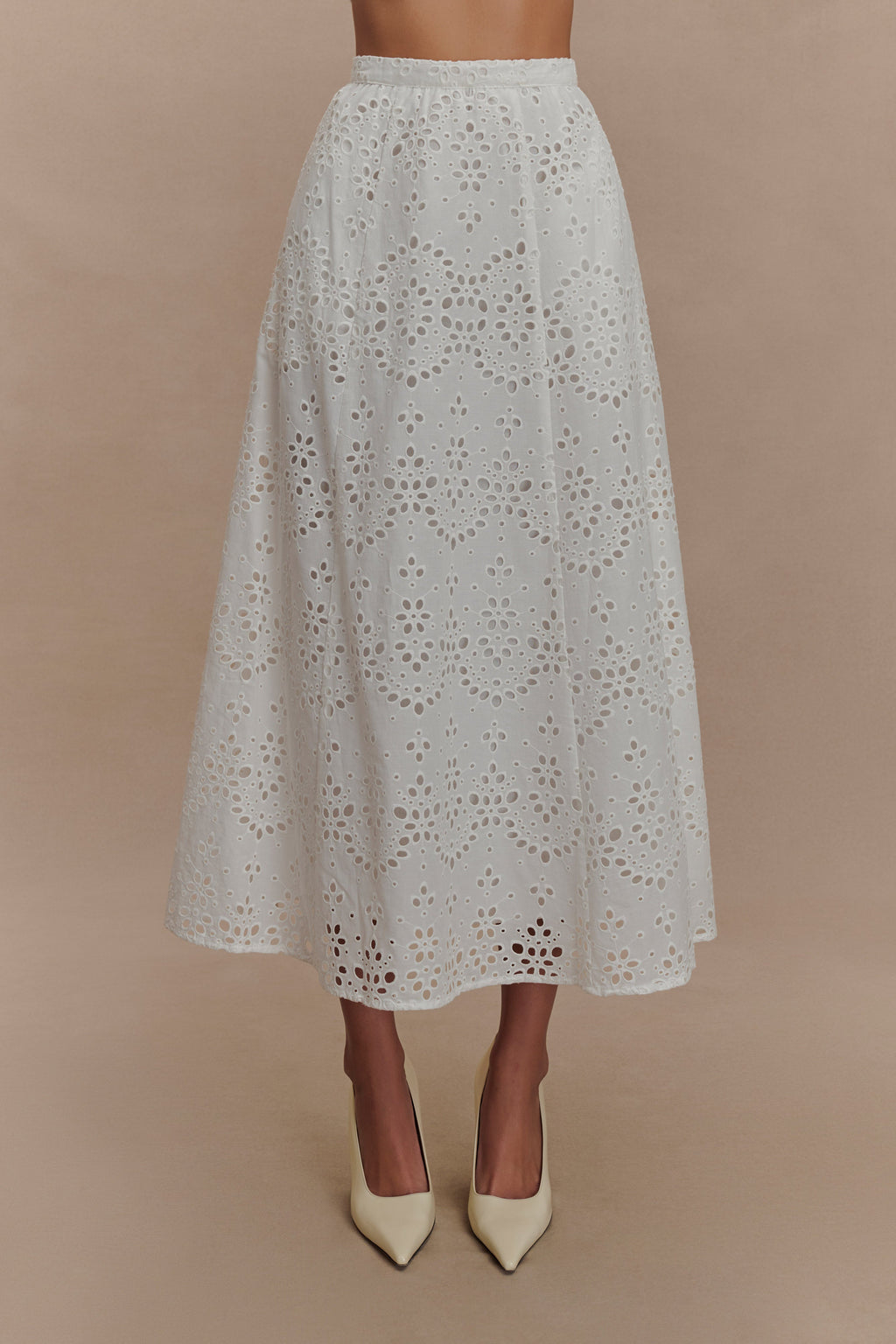 Levauro Arla Broderie Midi Etek - Beyaz
