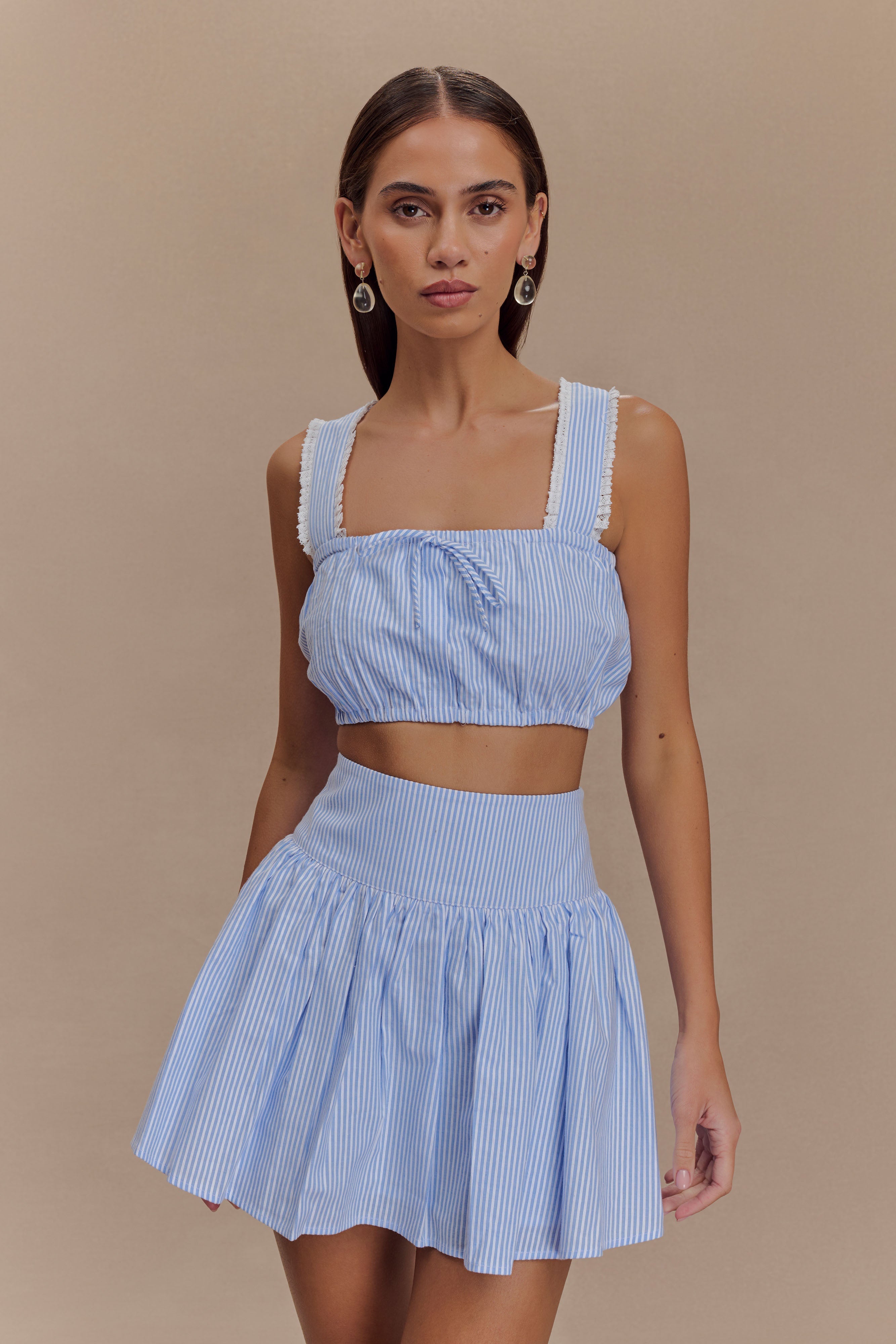 Levauro Gretel Kolsuz Crop Top - Mavi Çizgili